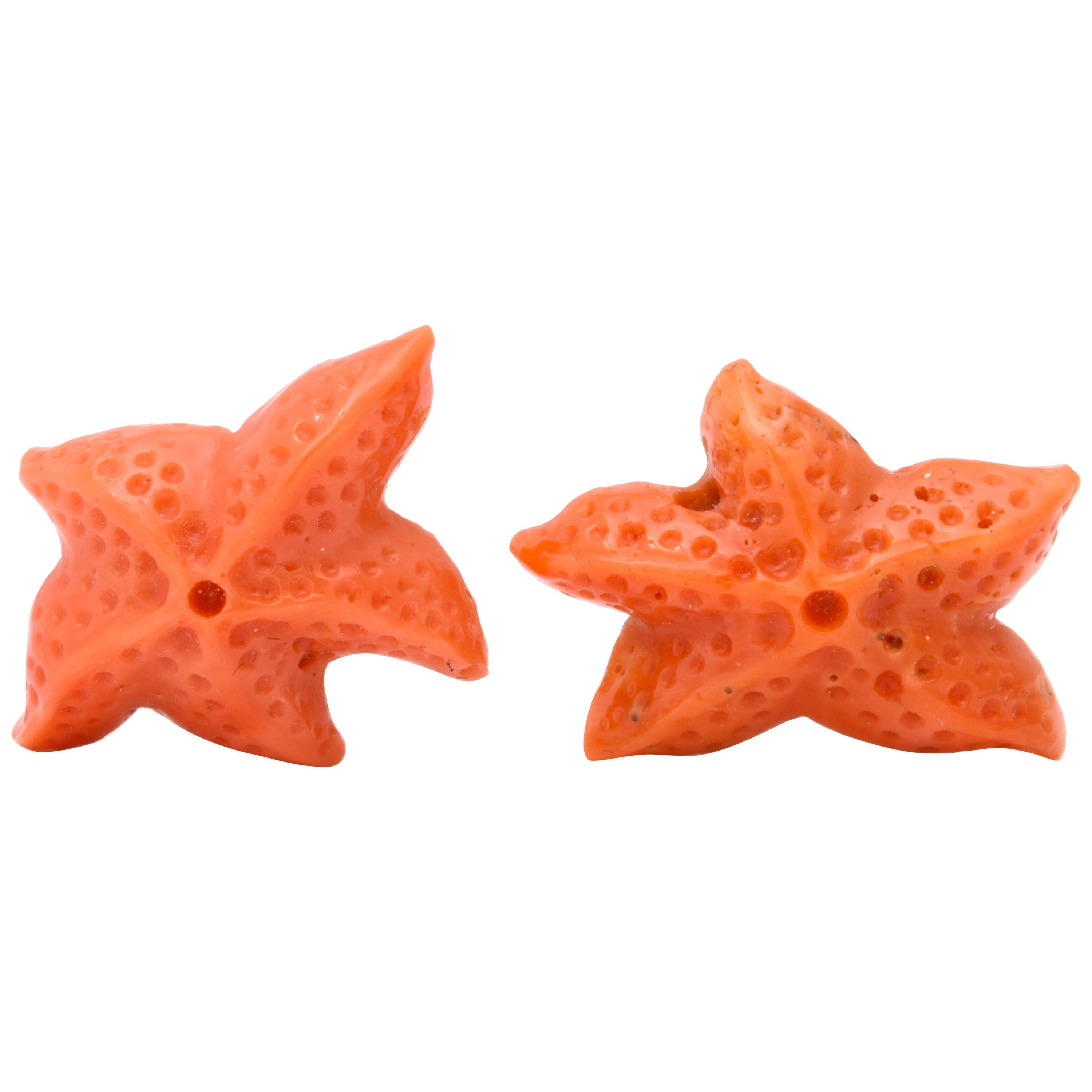 Michael Kanners Carved Coral Starfish Cufflinks