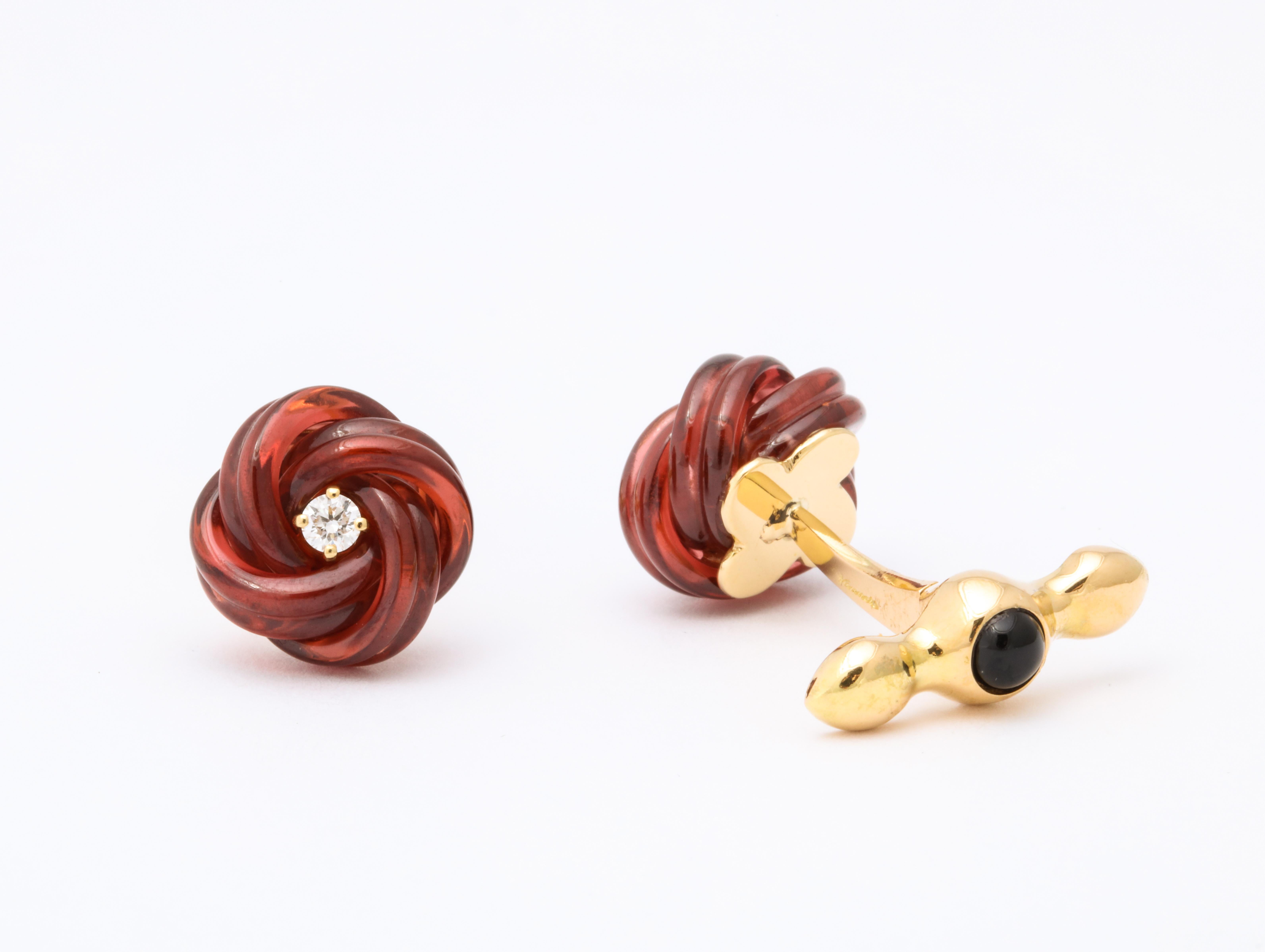 Women's or Men's Michael Kanners Carved Garnet Diamond Magic Knot Cufflinks