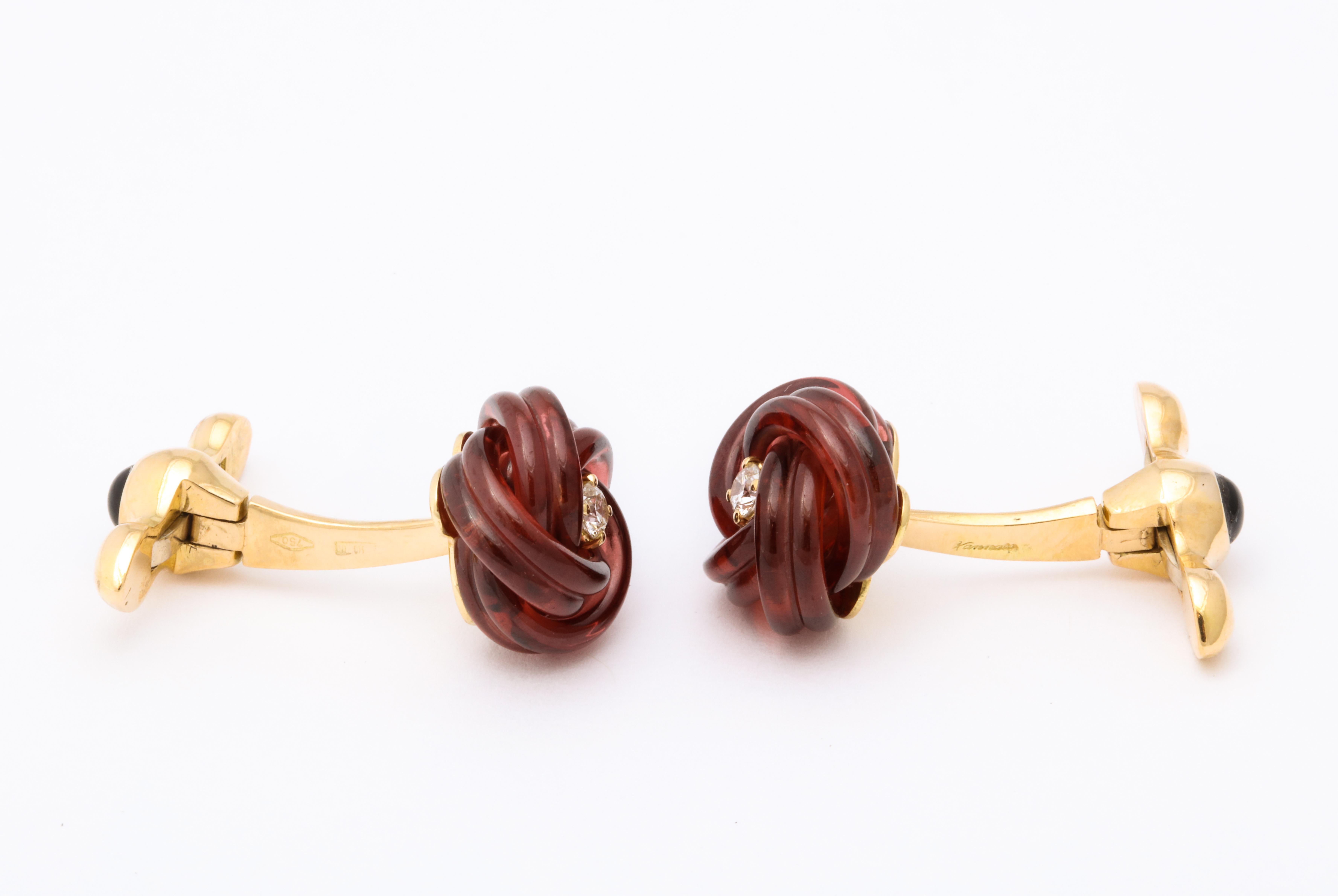 Michael Kanners Carved Garnet Diamond Magic Knot Cufflinks 1