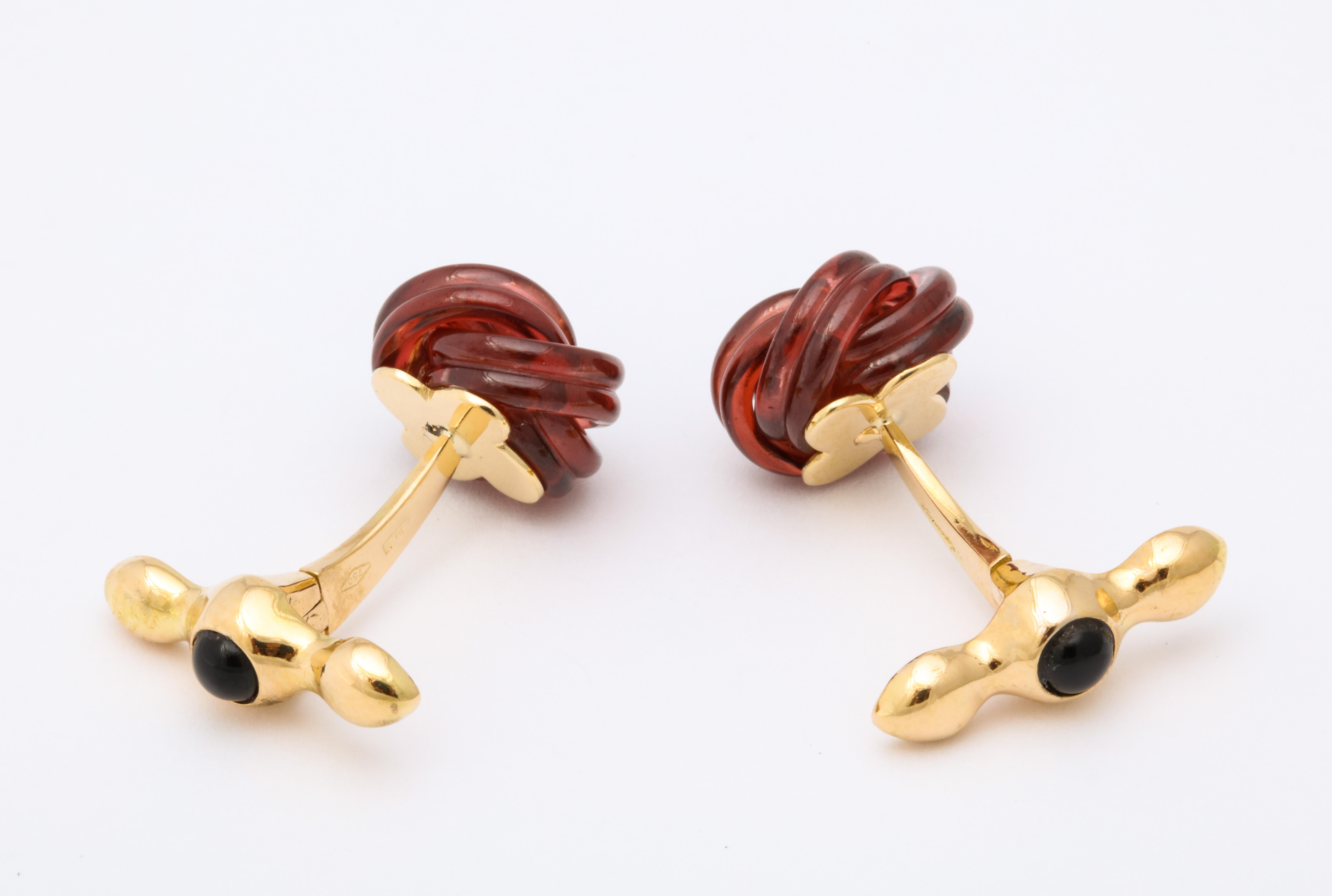 Michael Kanners Carved Garnet Diamond Magic Knot Cufflinks 2