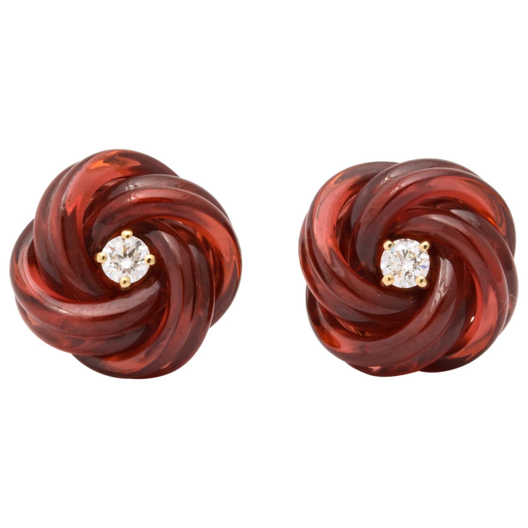 Michael Kanners Carved Garnet Diamond Magic Knot Cufflinks