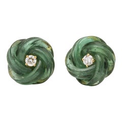 Michael Kanners Carved Green Tourmaline Diamond Magic Knot Cufflinks