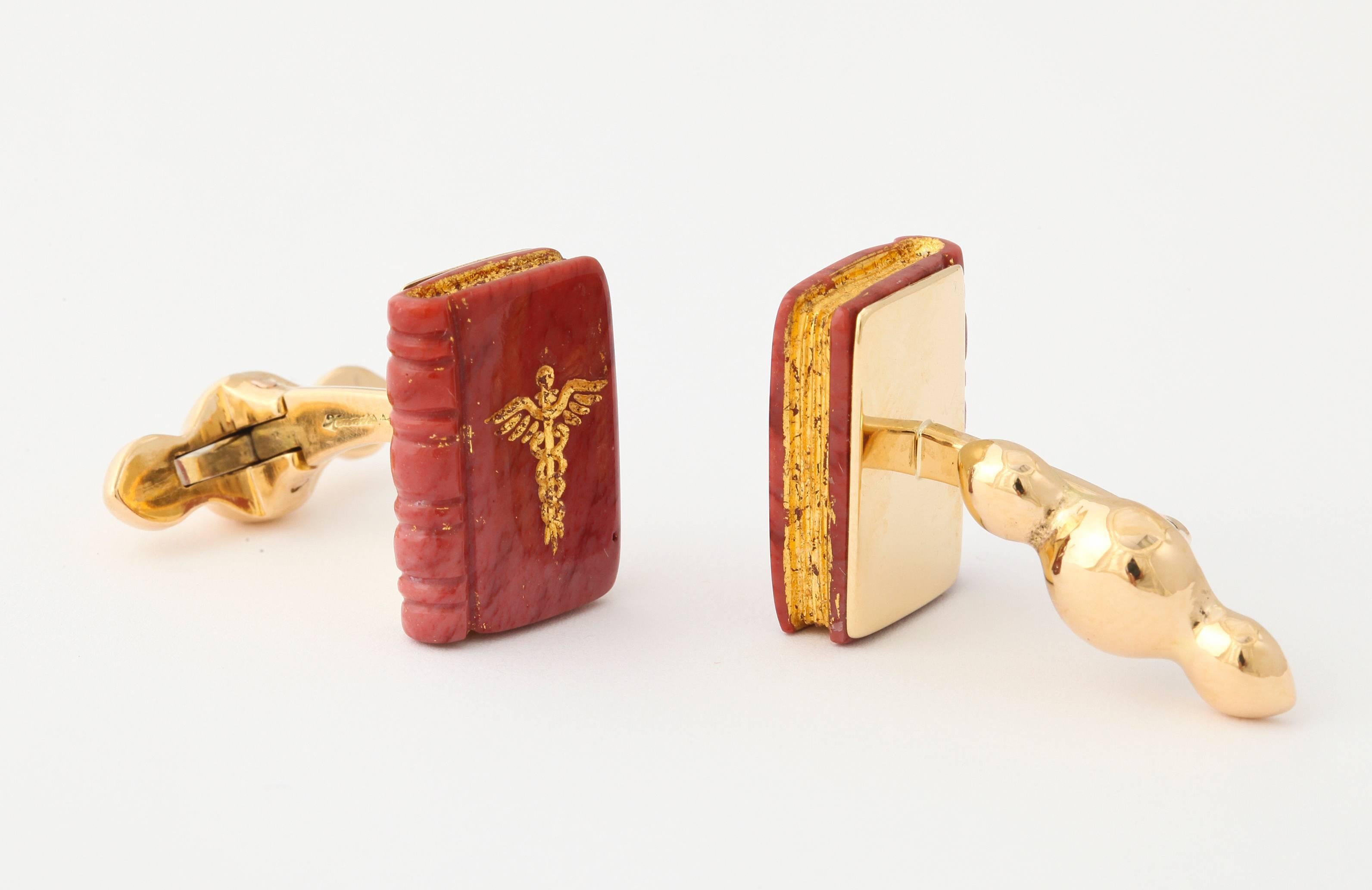 Michael Kanners Carved Stone Caduceus Book Cufflinks In New Condition For Sale In Bal Harbour, FL