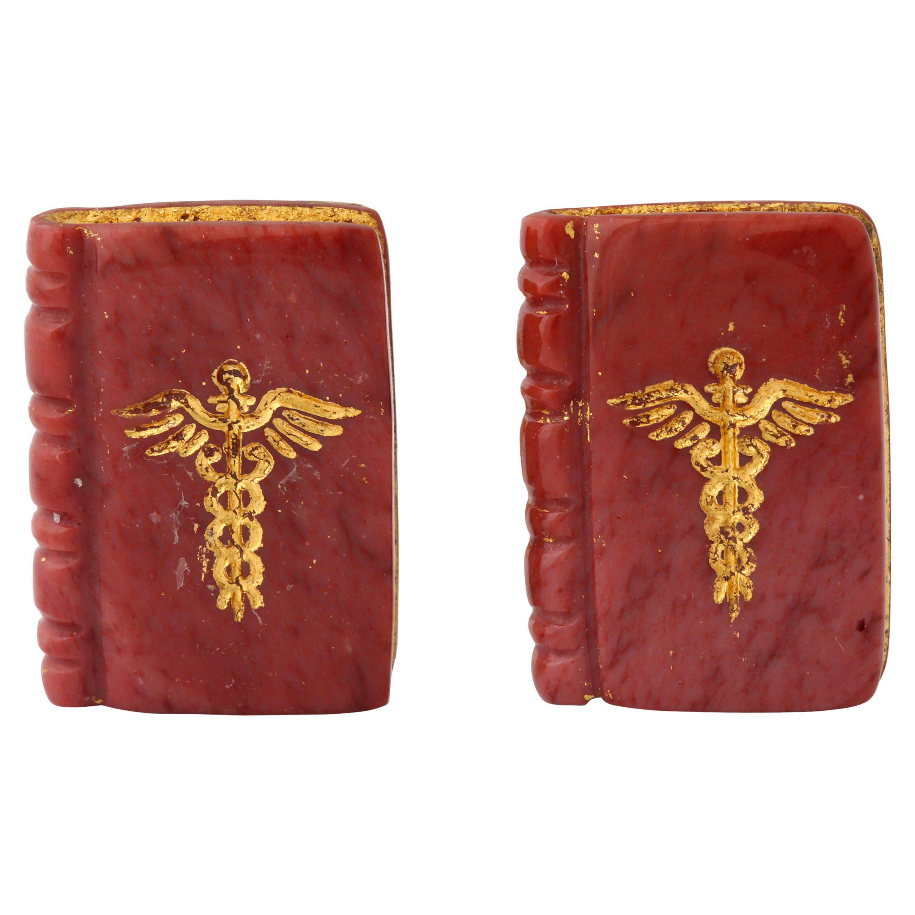 Michael Kanners Carved Stone Caduceus Book Cufflinks For Sale