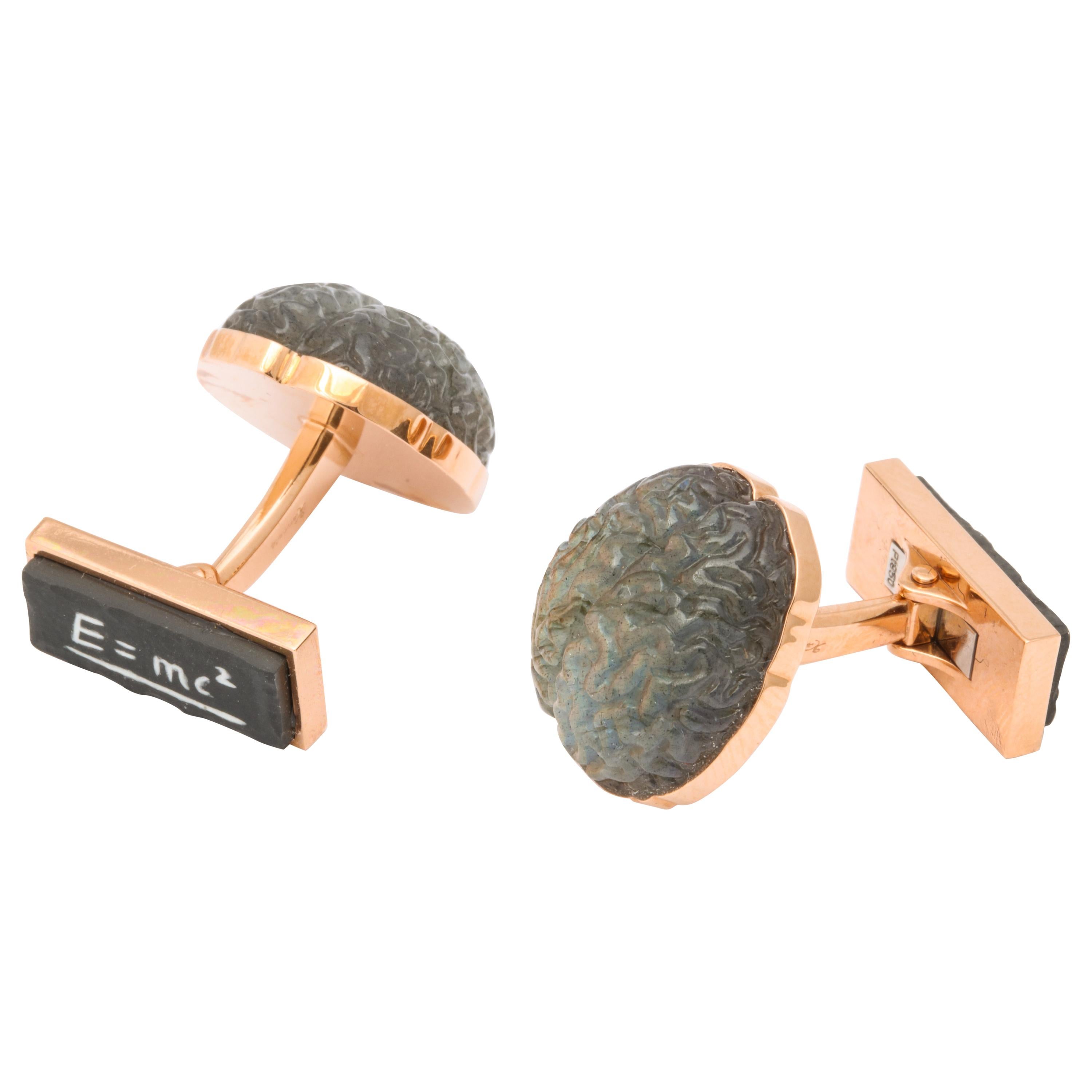 Michael Kanners Carved Stone Einstein's Brain Cufflinks