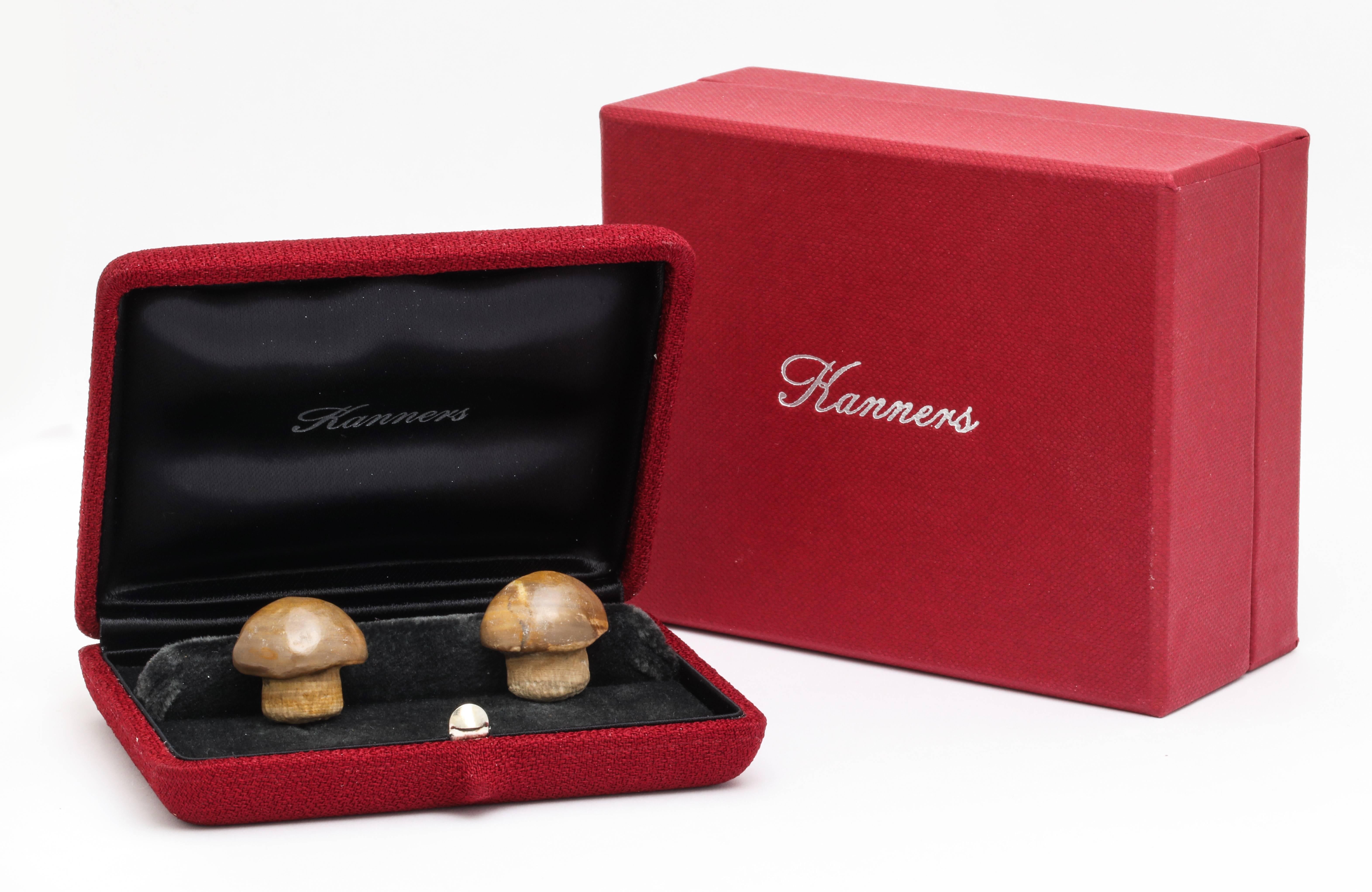 Contemporary Michael Kanners Carved Stone Mushroom Cufflinks For Sale