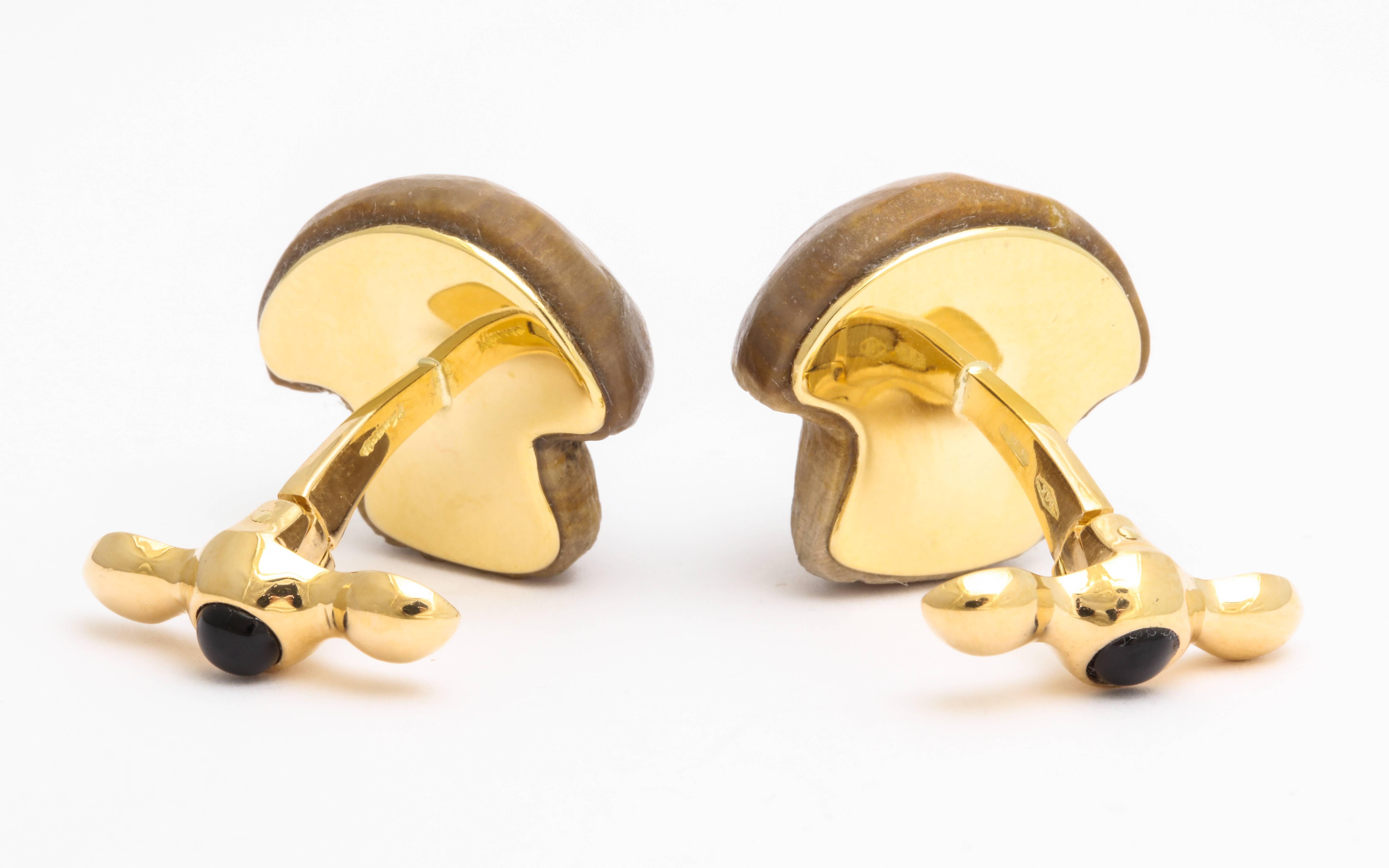 Mixed Cut Michael Kanners Carved Stone Mushroom Cufflinks For Sale