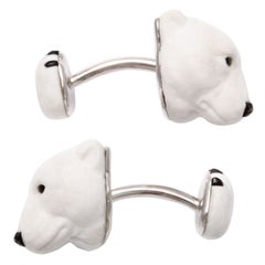 Michael Kanners Carved Stone Polar Bear Cufflinks