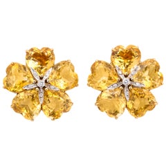 Michael Kanners Citrine Diamond Gold Flower Earrings