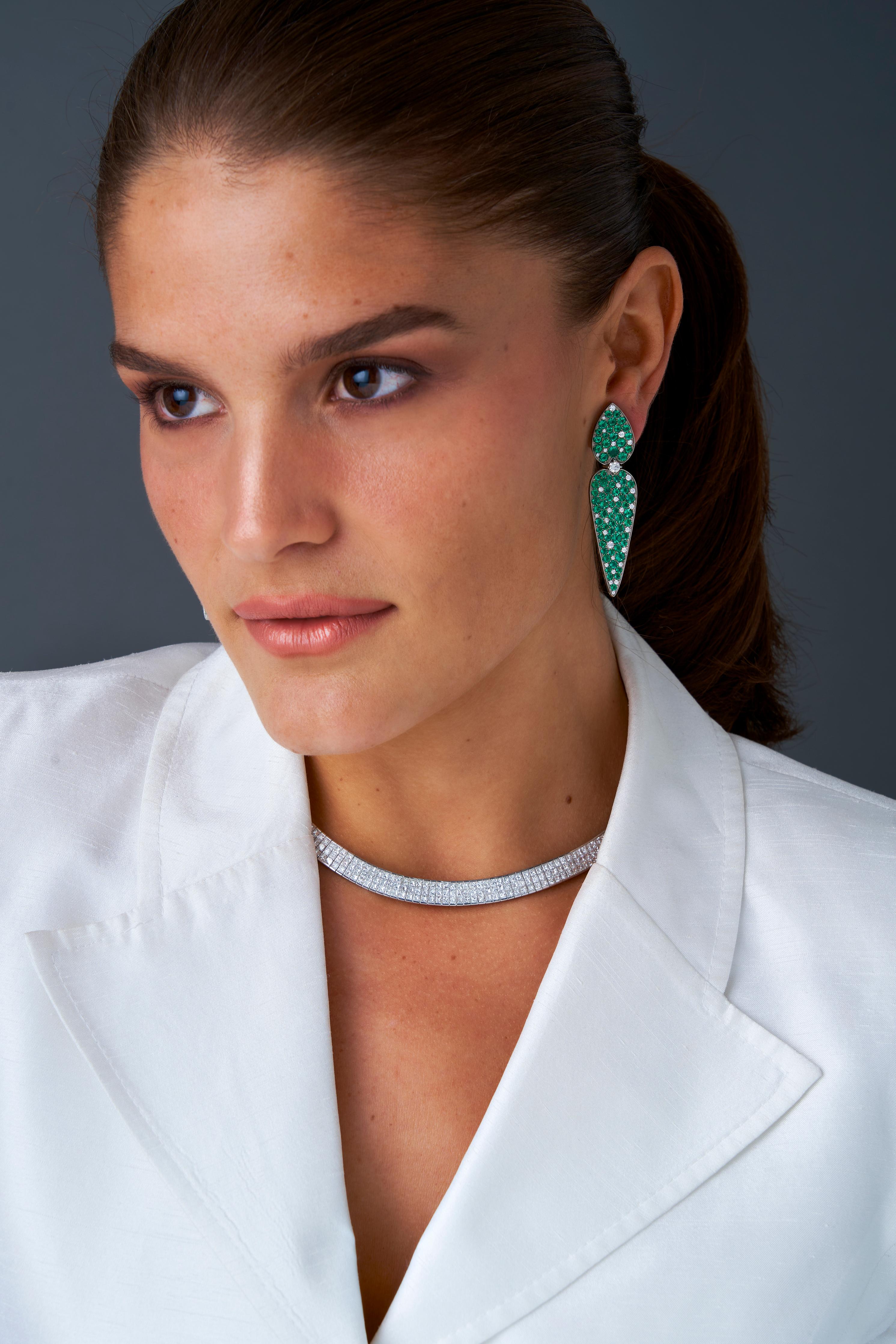 Women's or Men's Michael Kanners Colombian Emerald Titanium Earrings For Sale
