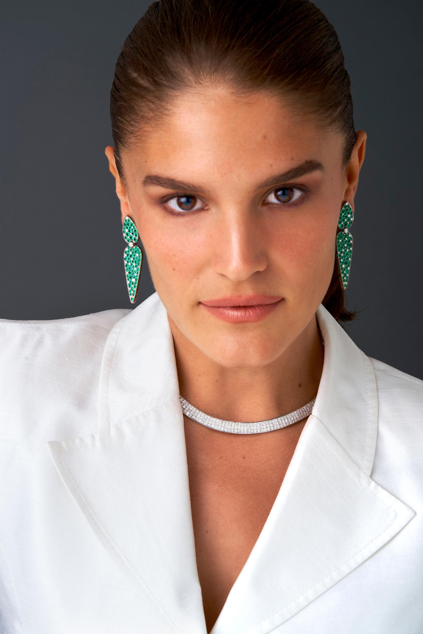 Michael Kanners Colombian Emerald Titanium Earrings For Sale 1
