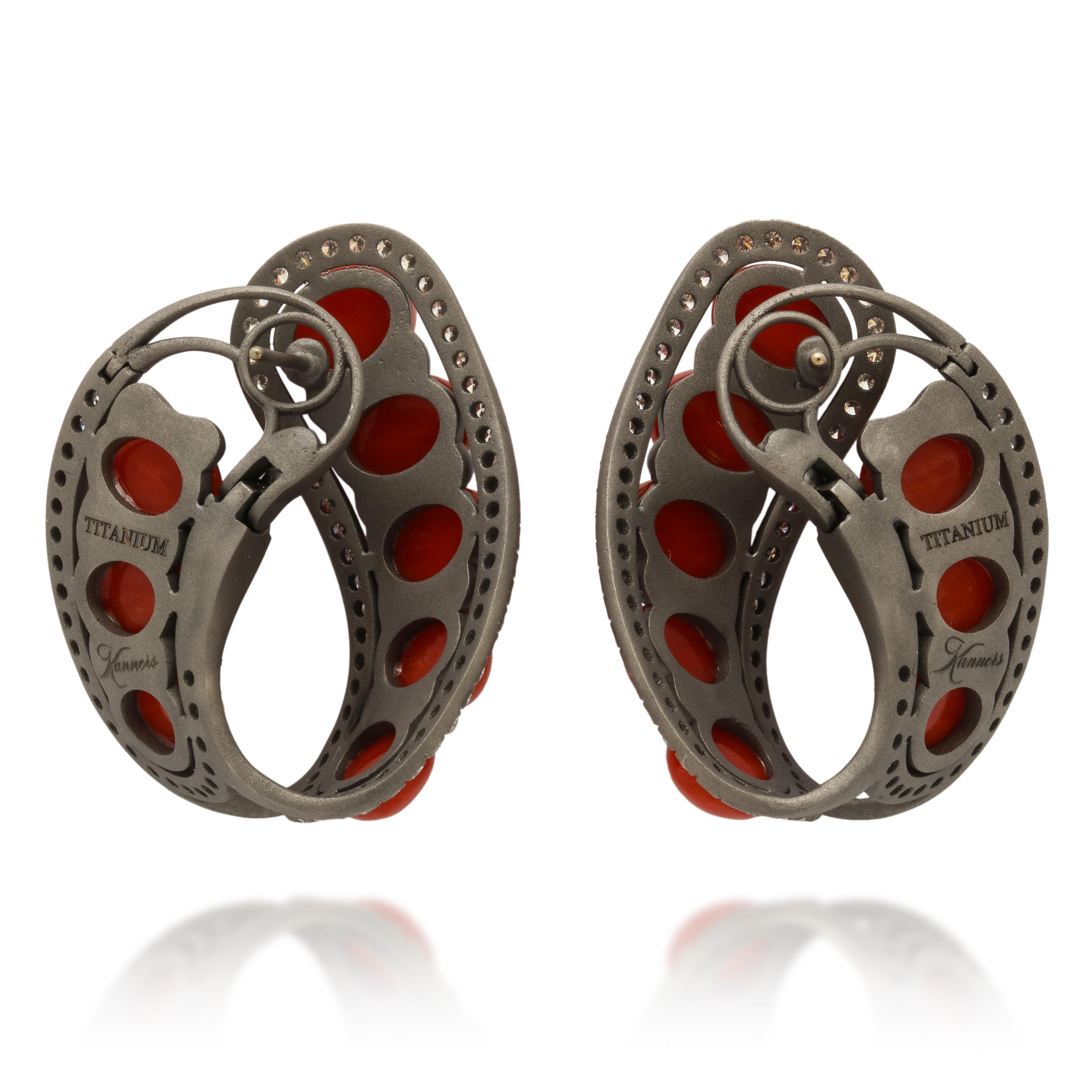 Women's Michael Kanners Coral Diamond and Titanium Earrings For Sale