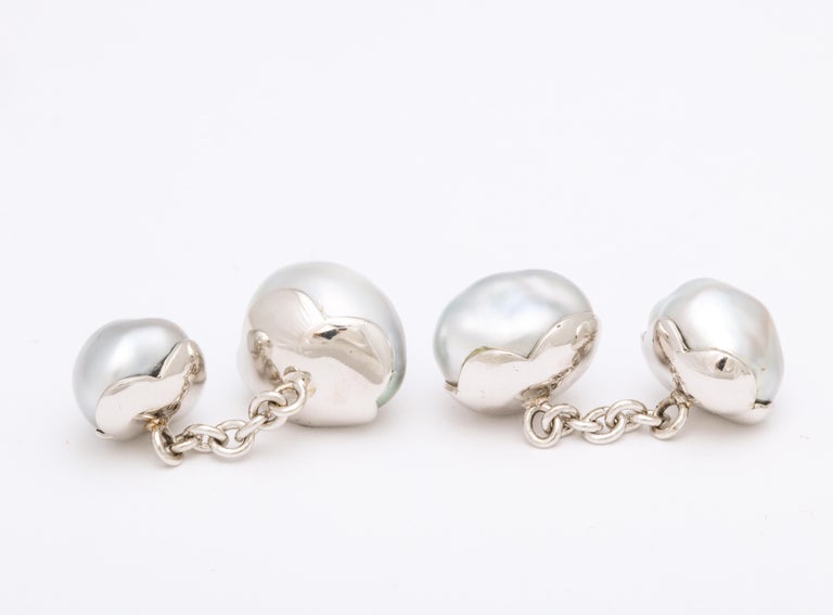 Michael Kanners Custom Made White Keshi Pearl Cufflinks In New Condition For Sale In Bal Harbour, FL