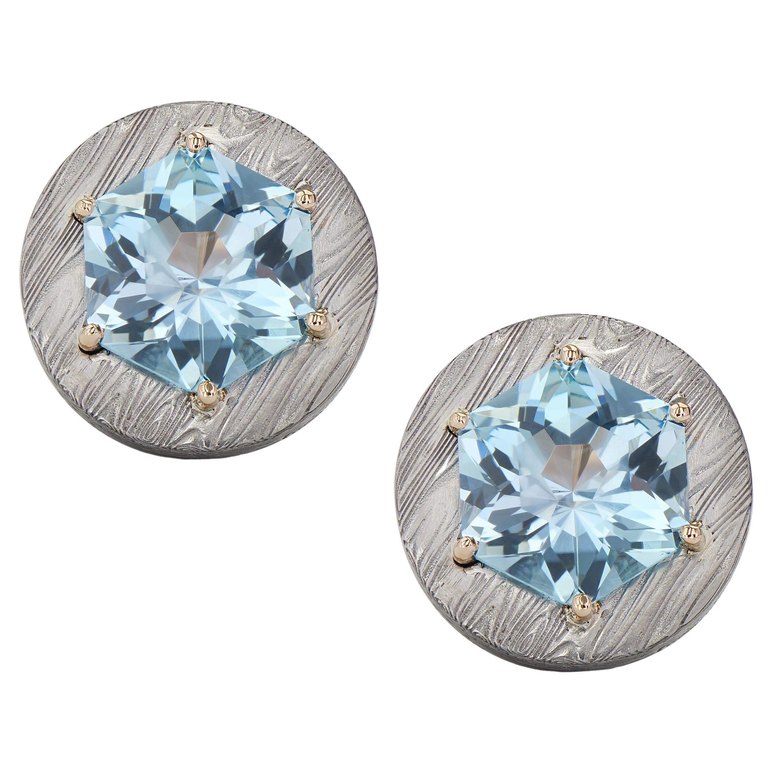 Michael Kanners Damascus Steel Precision Cut Topaz Rose Boutons de manchette en vente