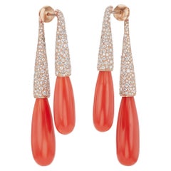 Michael Kanners Double Coral Drop and Diamond Earrings