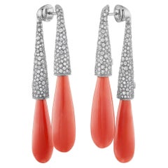 Used Michael Kanners Double Coral Drop Titanium and Diamond Earrings