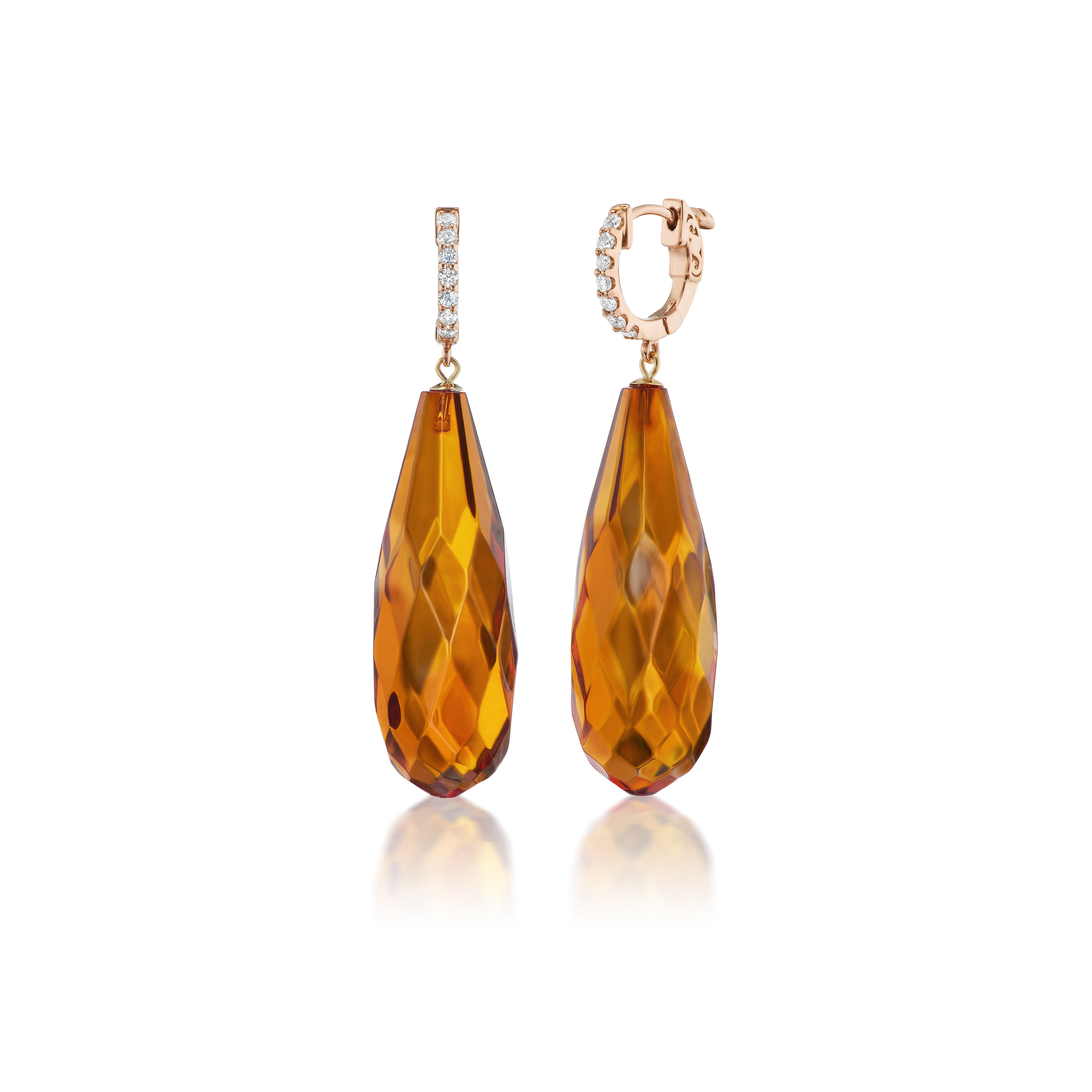 Contemporary Michael Kanners Faceted Amber Diamond Drop Earrings For Sale