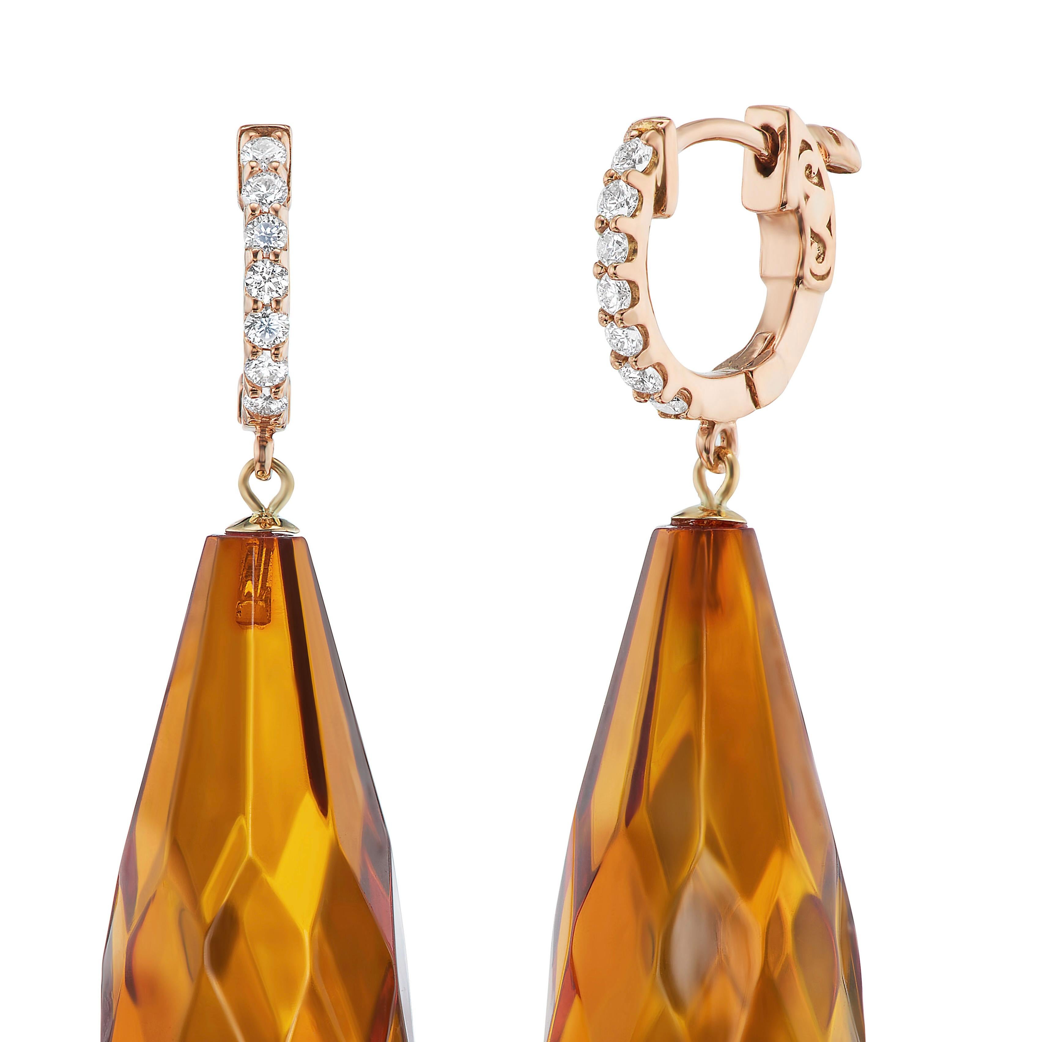 Mixed Cut Michael Kanners Faceted Amber Diamond Drop Earrings For Sale