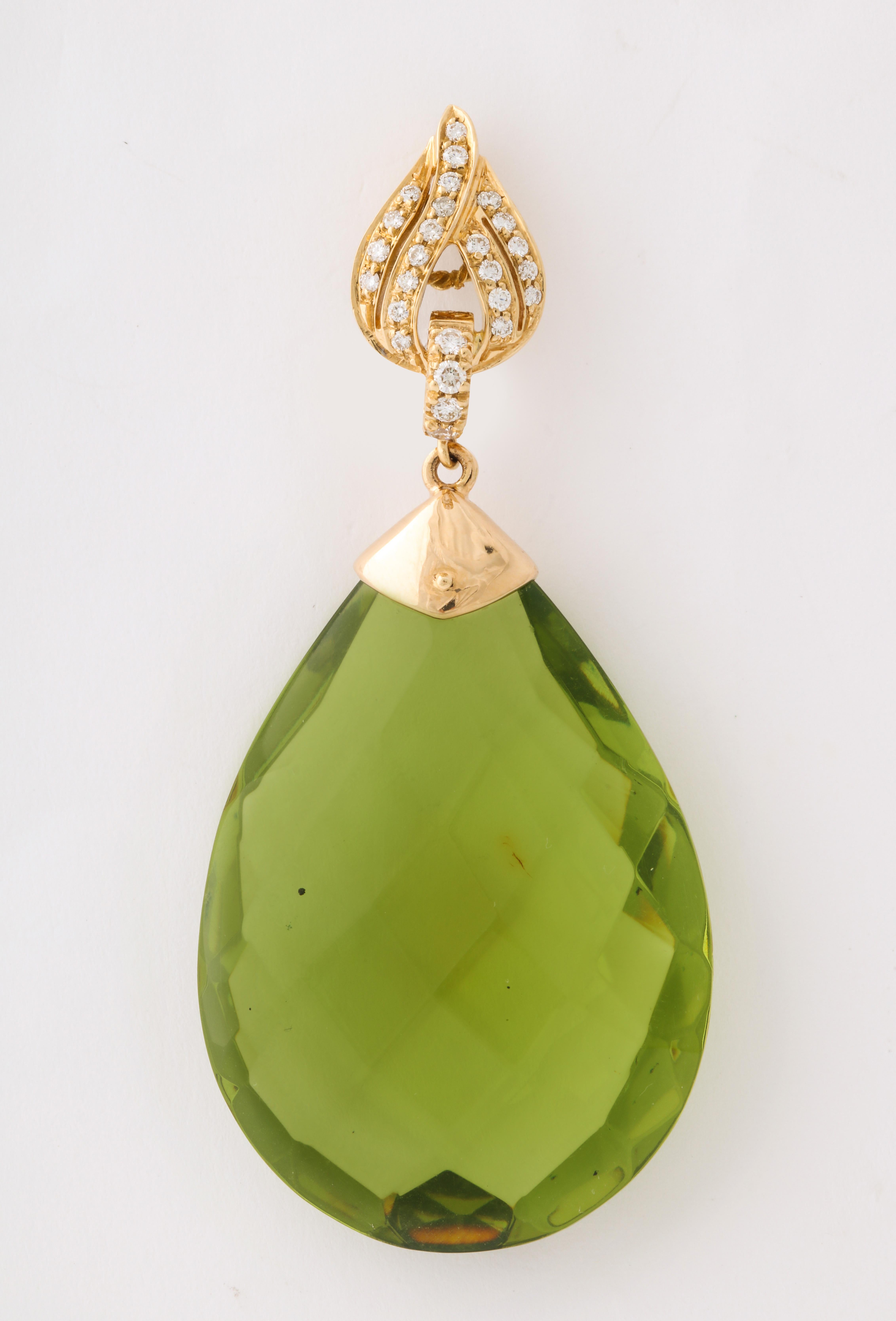 Michael Kanners Faceted Green Amber Diamond and Gold Drop Earrings In New Condition In Bal Harbour, FL