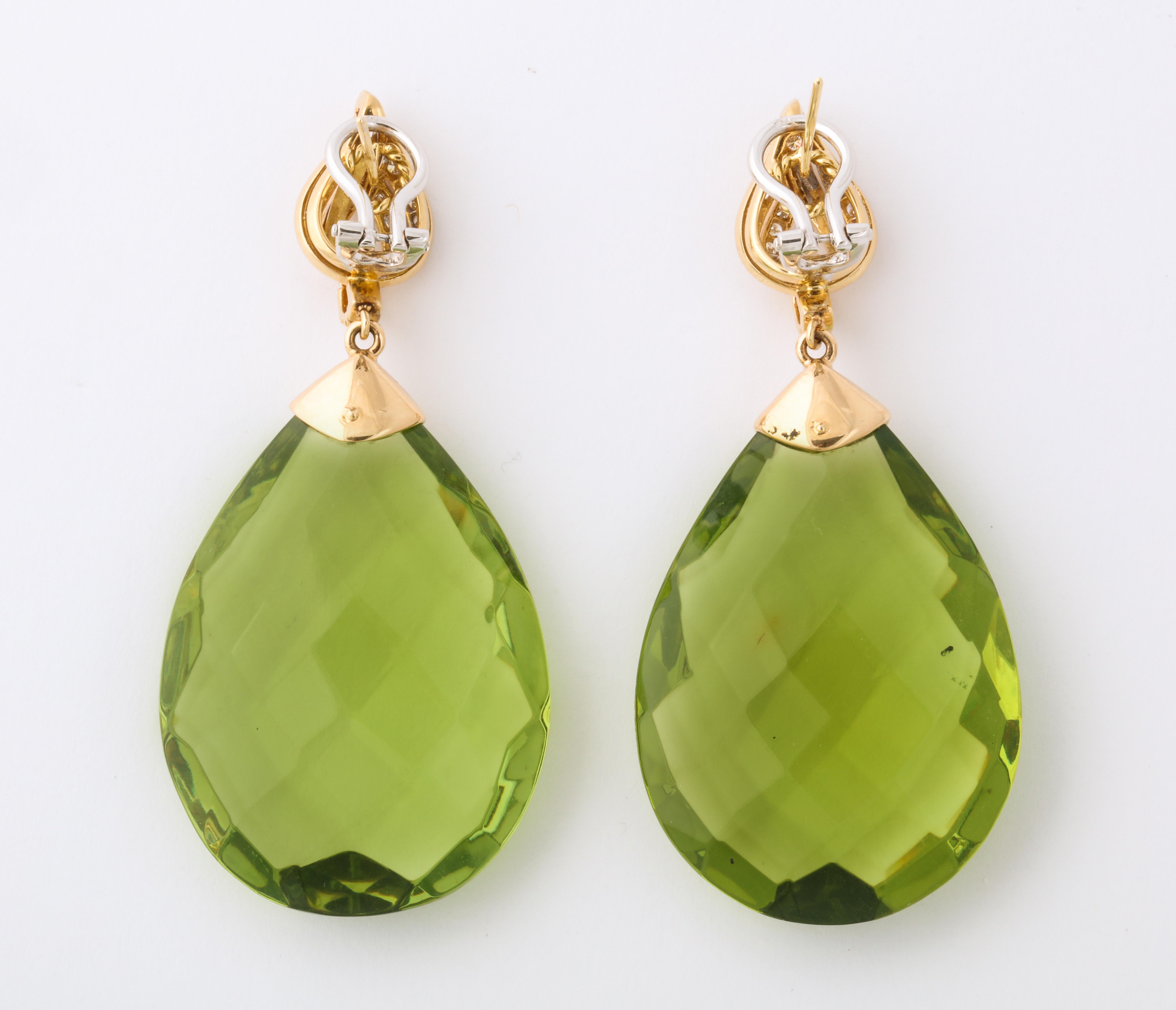 Michael Kanners Faceted Green Amber Diamond and Gold Drop Earrings 2