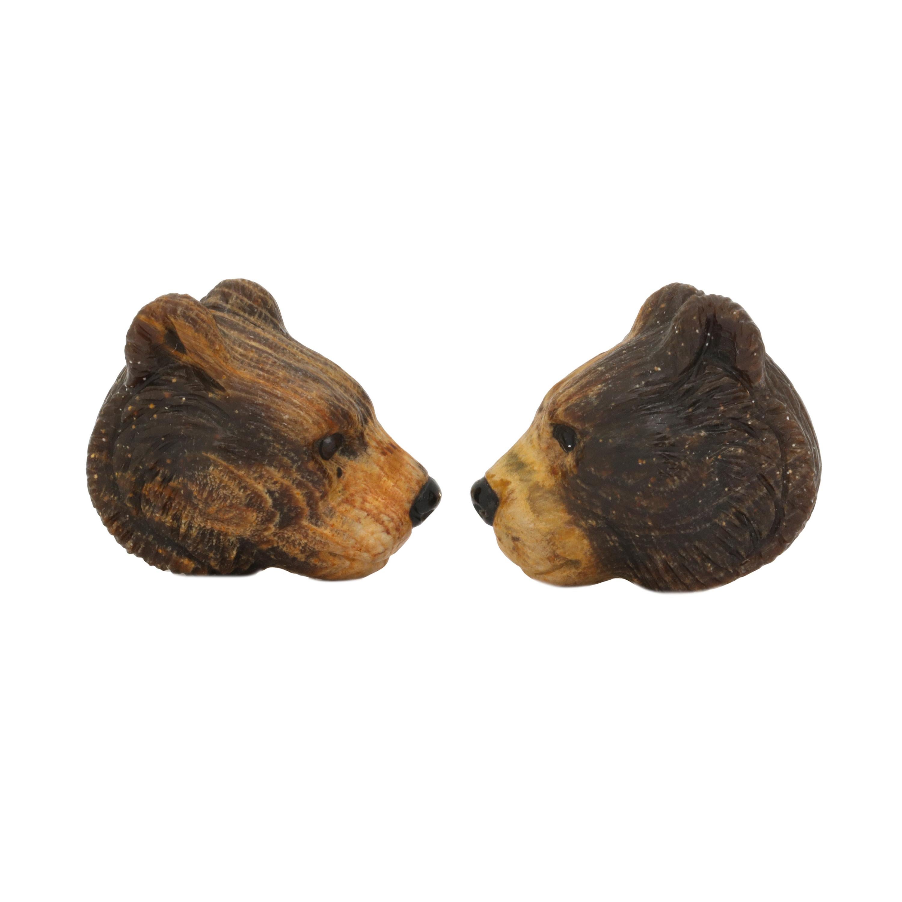 Michael Kanners Finely Carved Bear Cufflinks