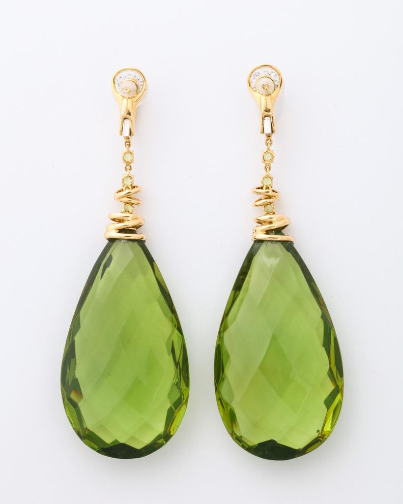 Michael Kanners Green Amber Peridot Diamond Gold Drop Earclips 3