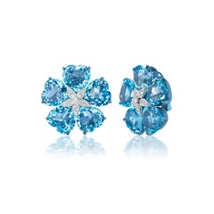 Michael Kanners, boucles d'oreilles en forme de cœur, topaze bleue, diamant et titane