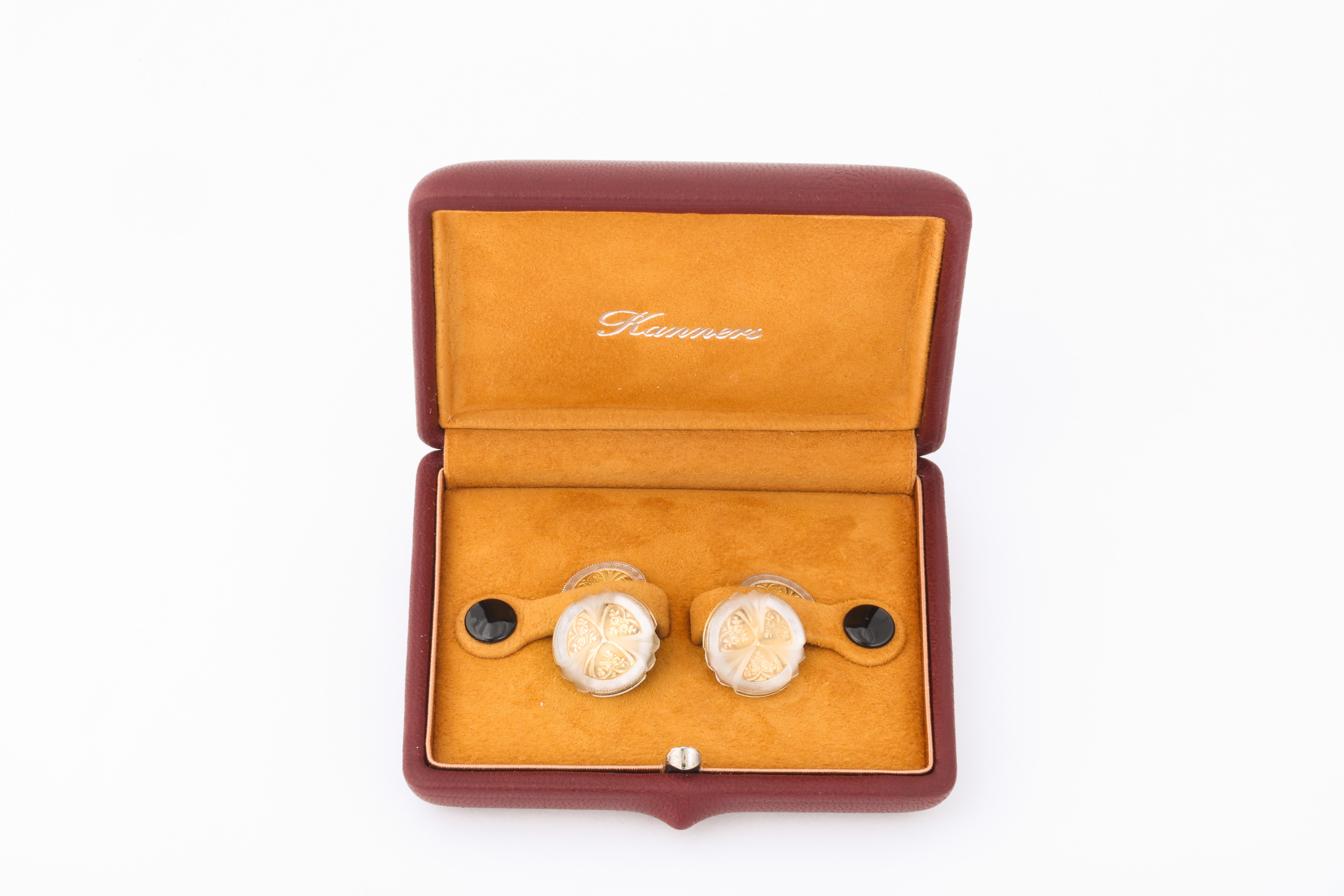 Michael Kanners Hybrid Vintage and Contemporary Gold and Rock Crystal Cufflinks For Sale 6