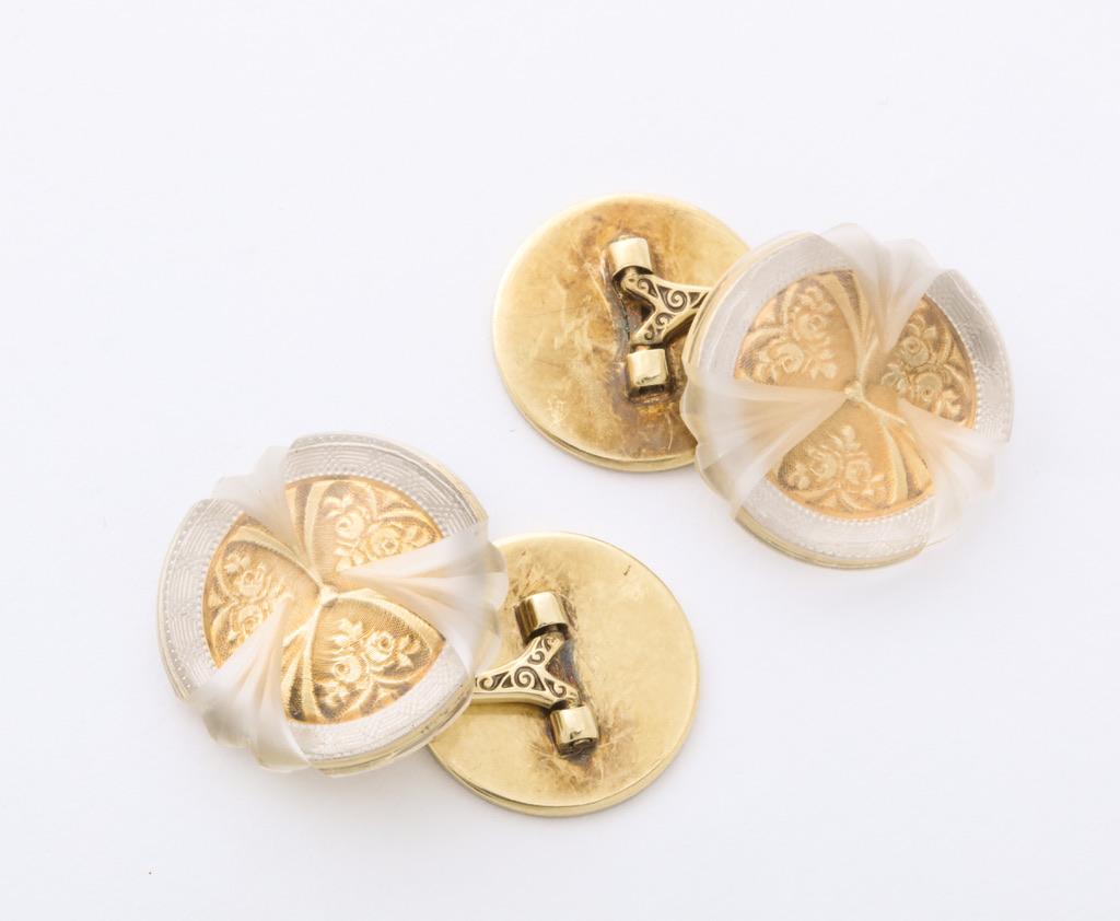 Michael Kanners Hybrid Vintage and Contemporary Gold and Rock Crystal Cufflinks For Sale 3