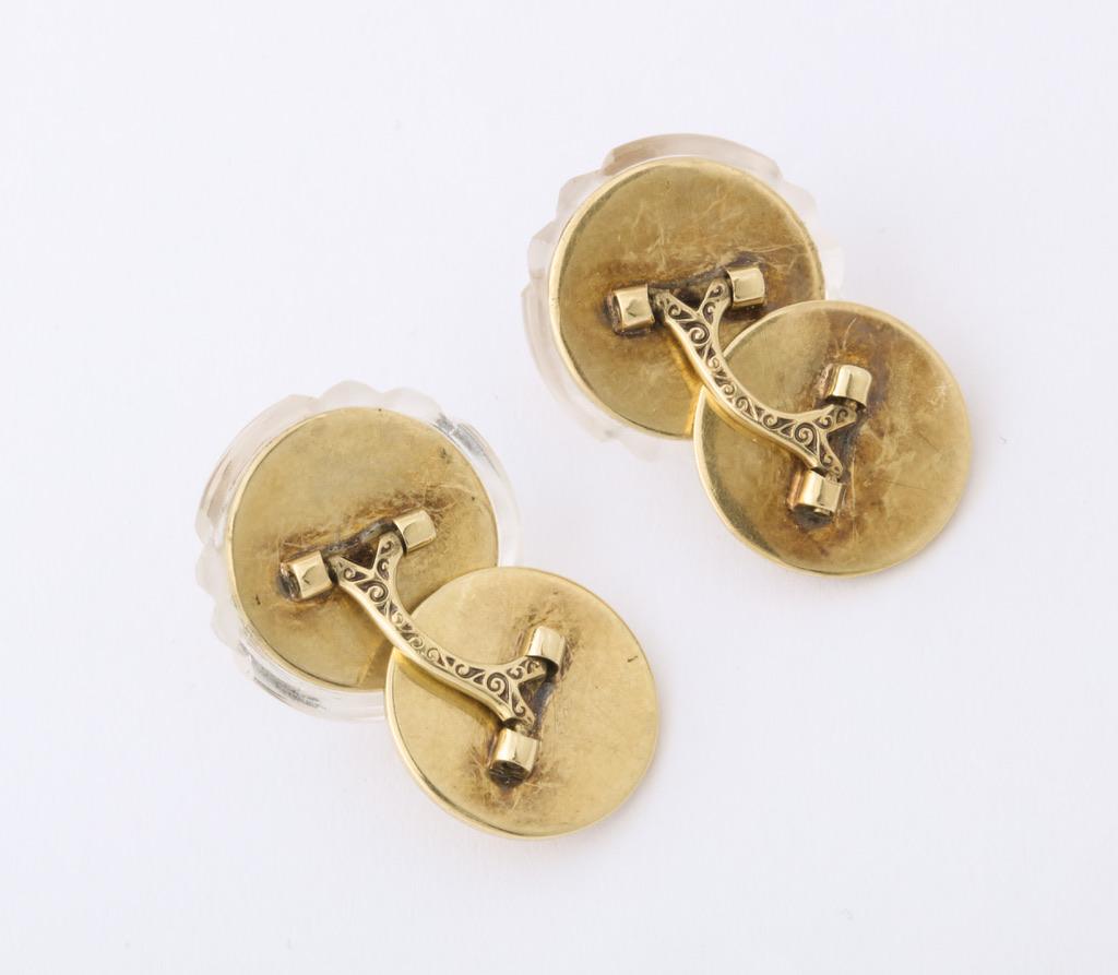 Michael Kanners Hybrid Vintage and Contemporary Gold and Rock Crystal Cufflinks For Sale 5