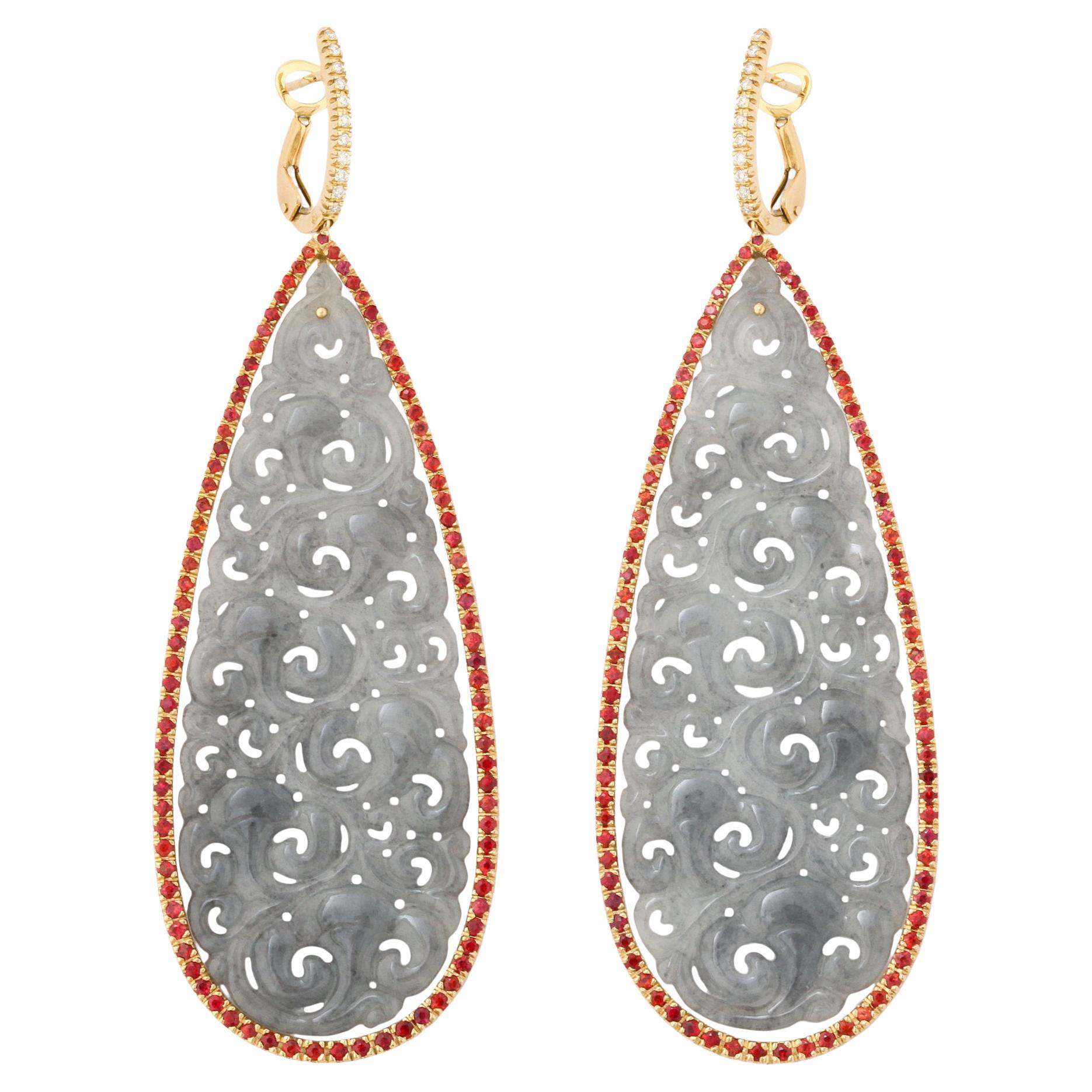 Michael Kanners Icy Jade Sapphire Diamond Gold Drop Earrings For Sale