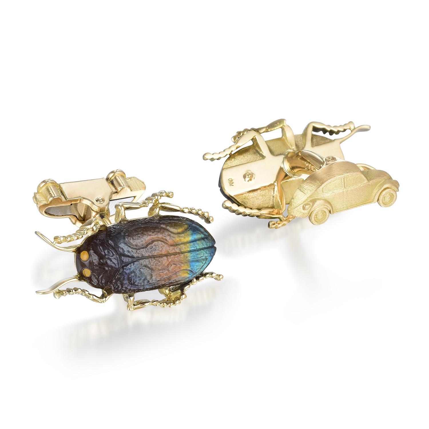 Contemporary Michael Kanners Jewel Beetle Cufflinks For Sale