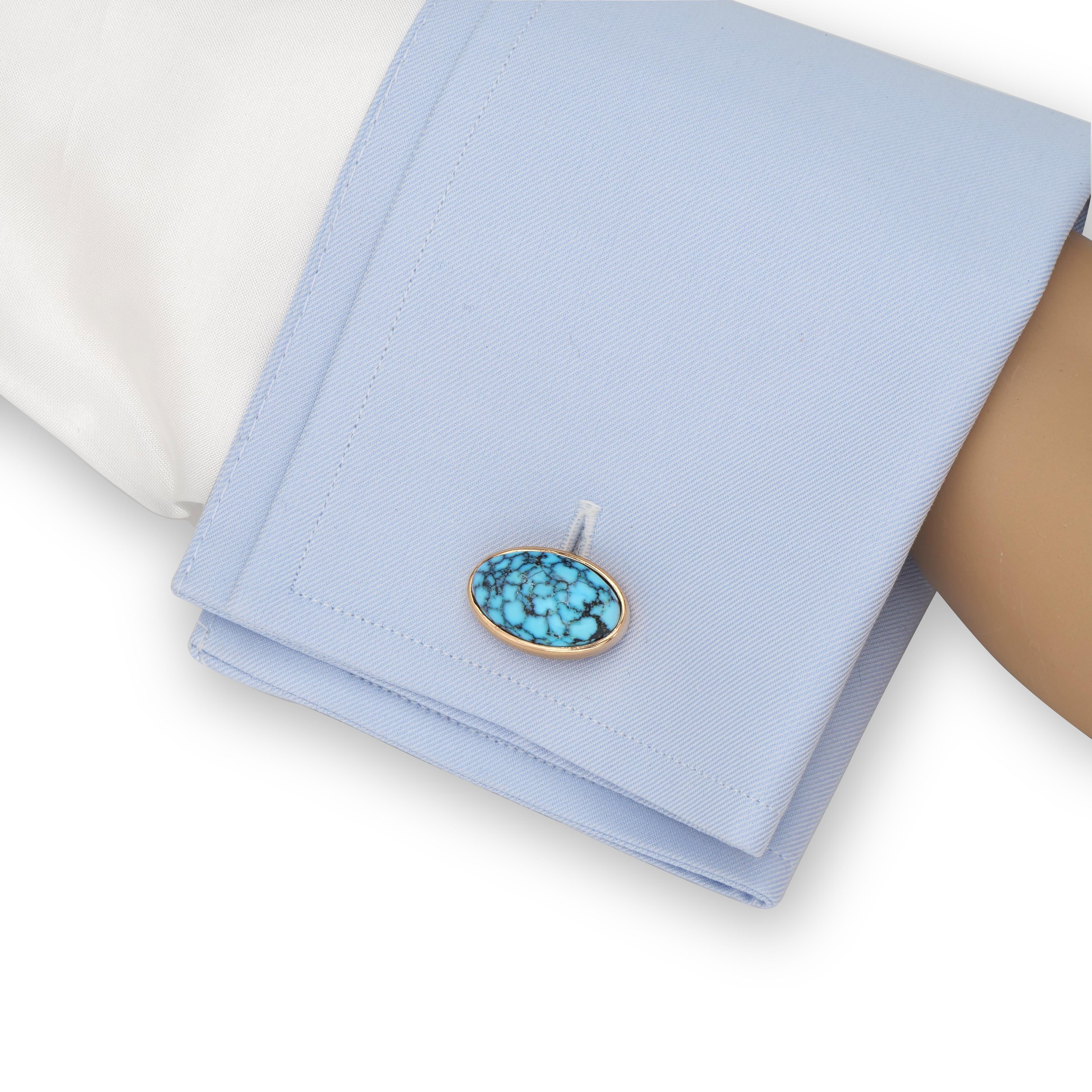 Contemporary Michael Kanners Kingman Turquoise Rose Gold Cufflinks For Sale