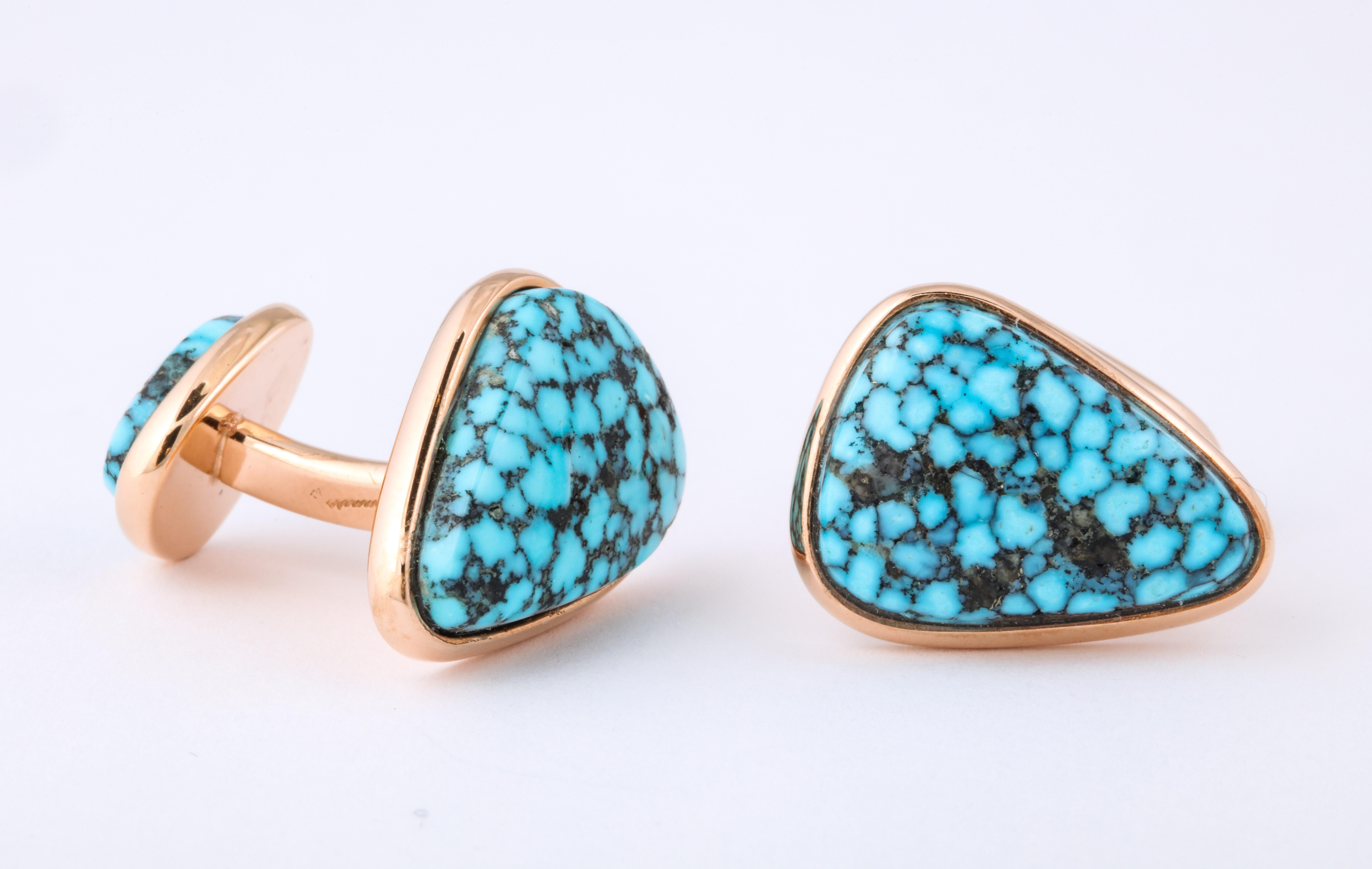 Michael Kanners Kingman Turquoise Rose Gold Cufflinks In New Condition In Bal Harbour, FL
