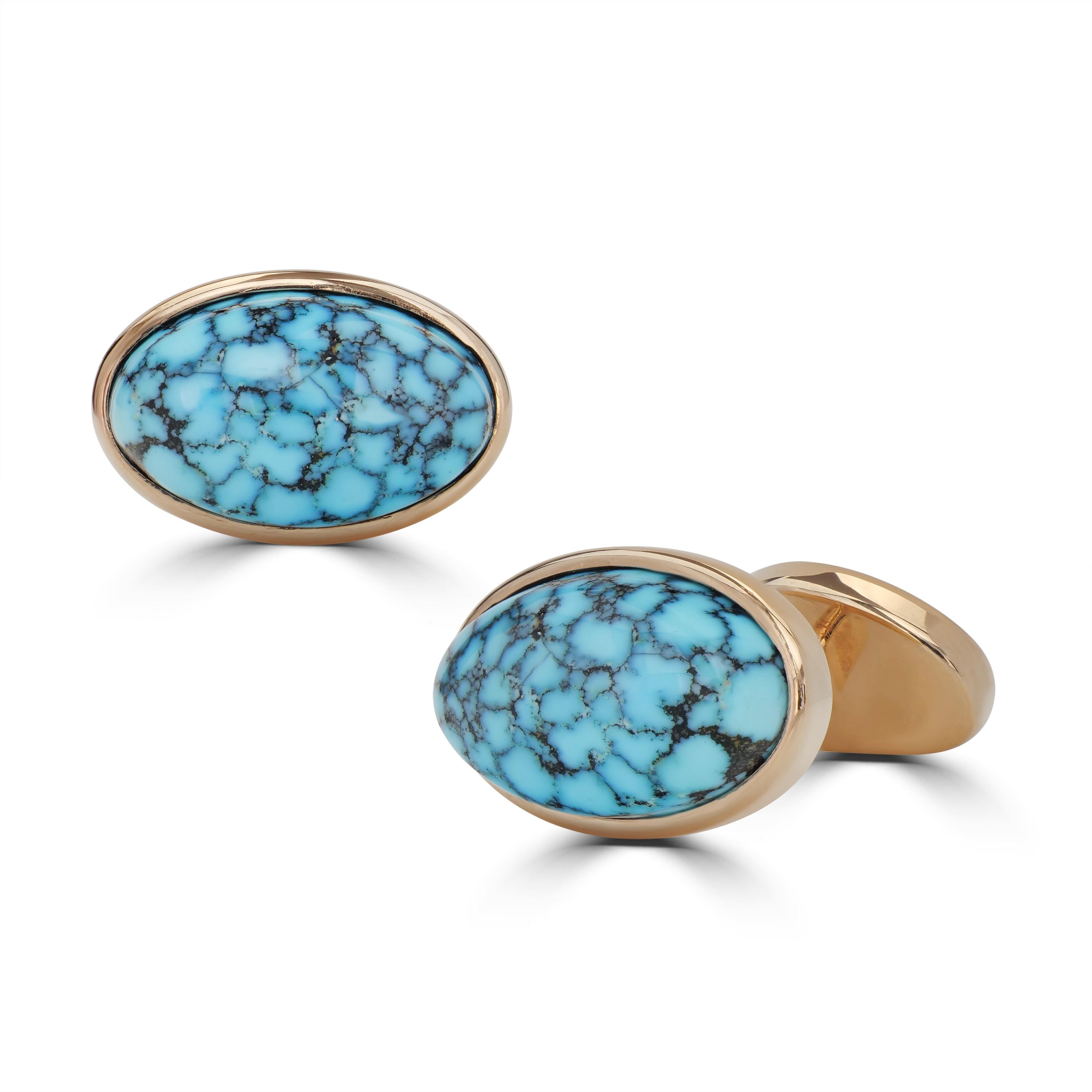 Michael Kanners Kingman Turquoise Rose Gold Cufflinks In New Condition For Sale In Bal Harbour, FL