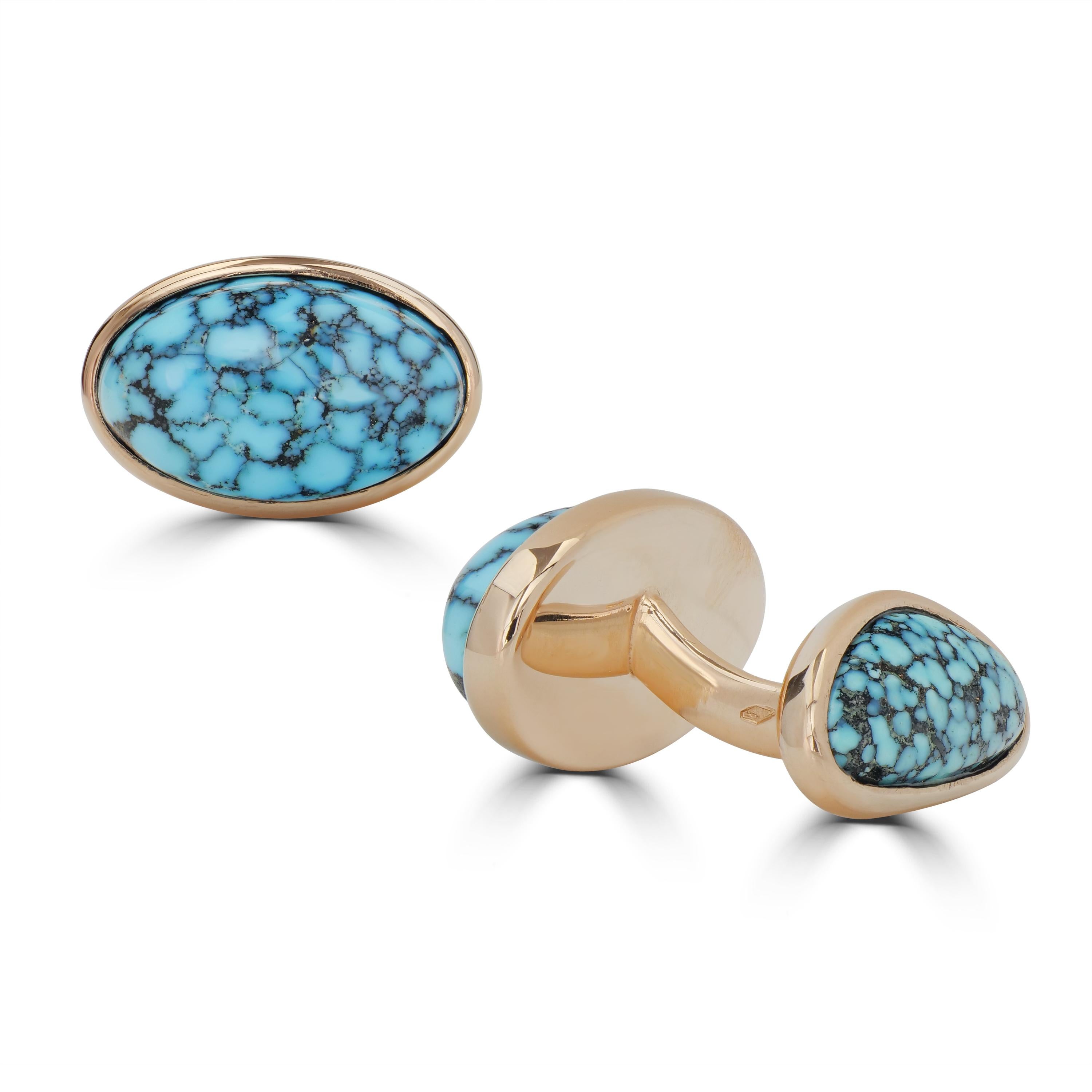 Michael Kanners Kingman Turquoise Rose Gold Cufflinks For Sale 1
