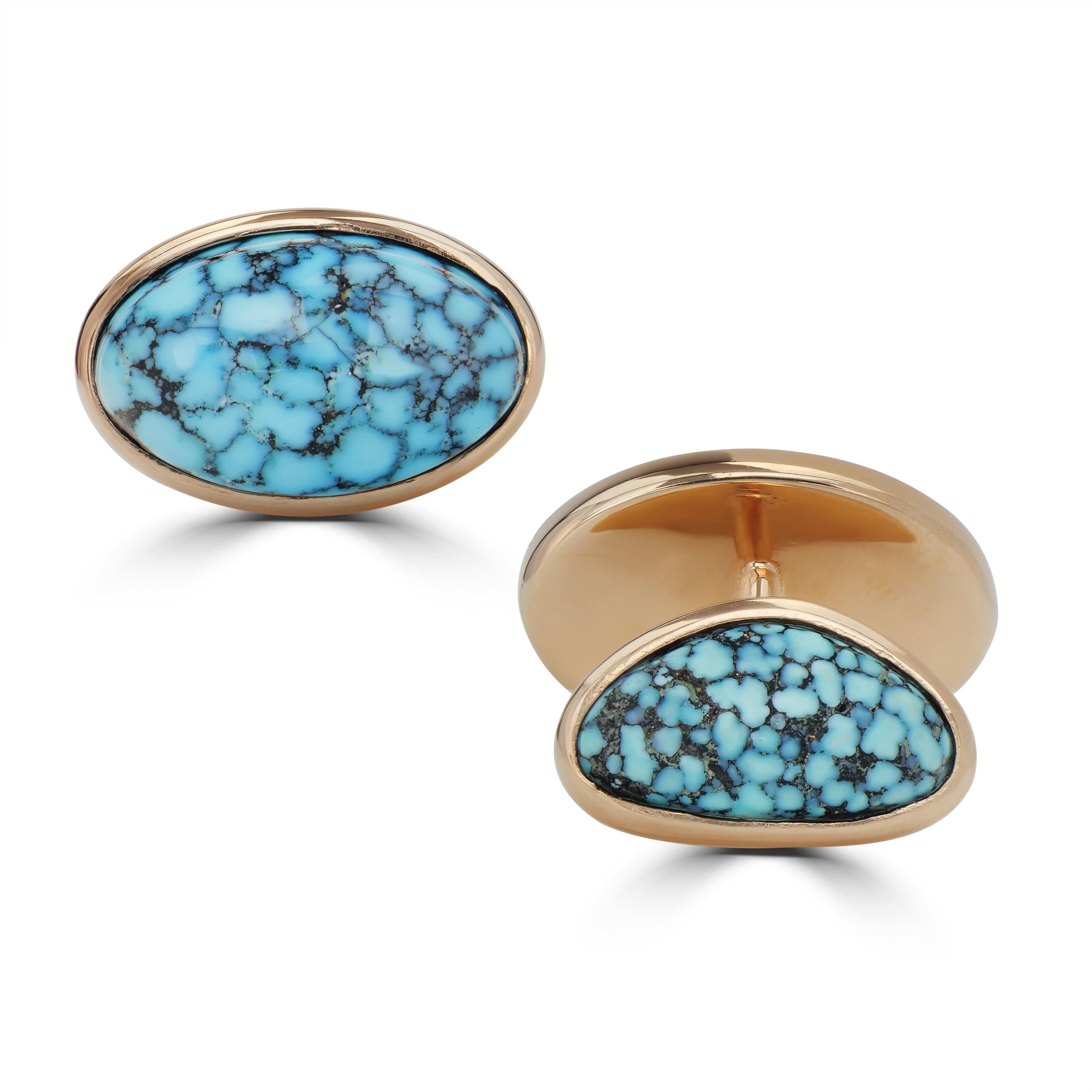 Michael Kanners Kingman Turquoise Rose Gold Cufflinks For Sale 2