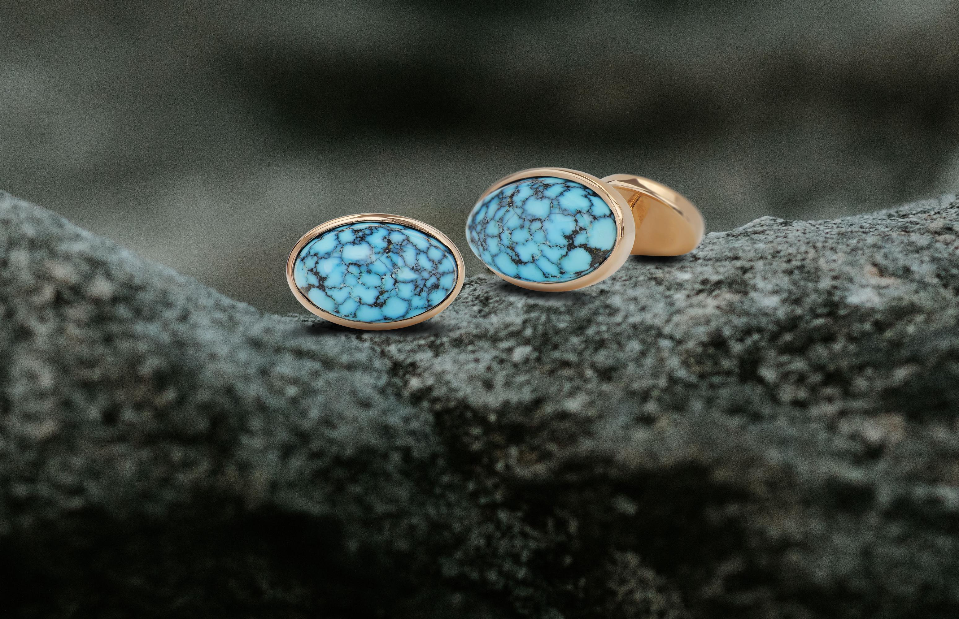 Michael Kanners Kingman Turquoise Rose Gold Cufflinks For Sale 3