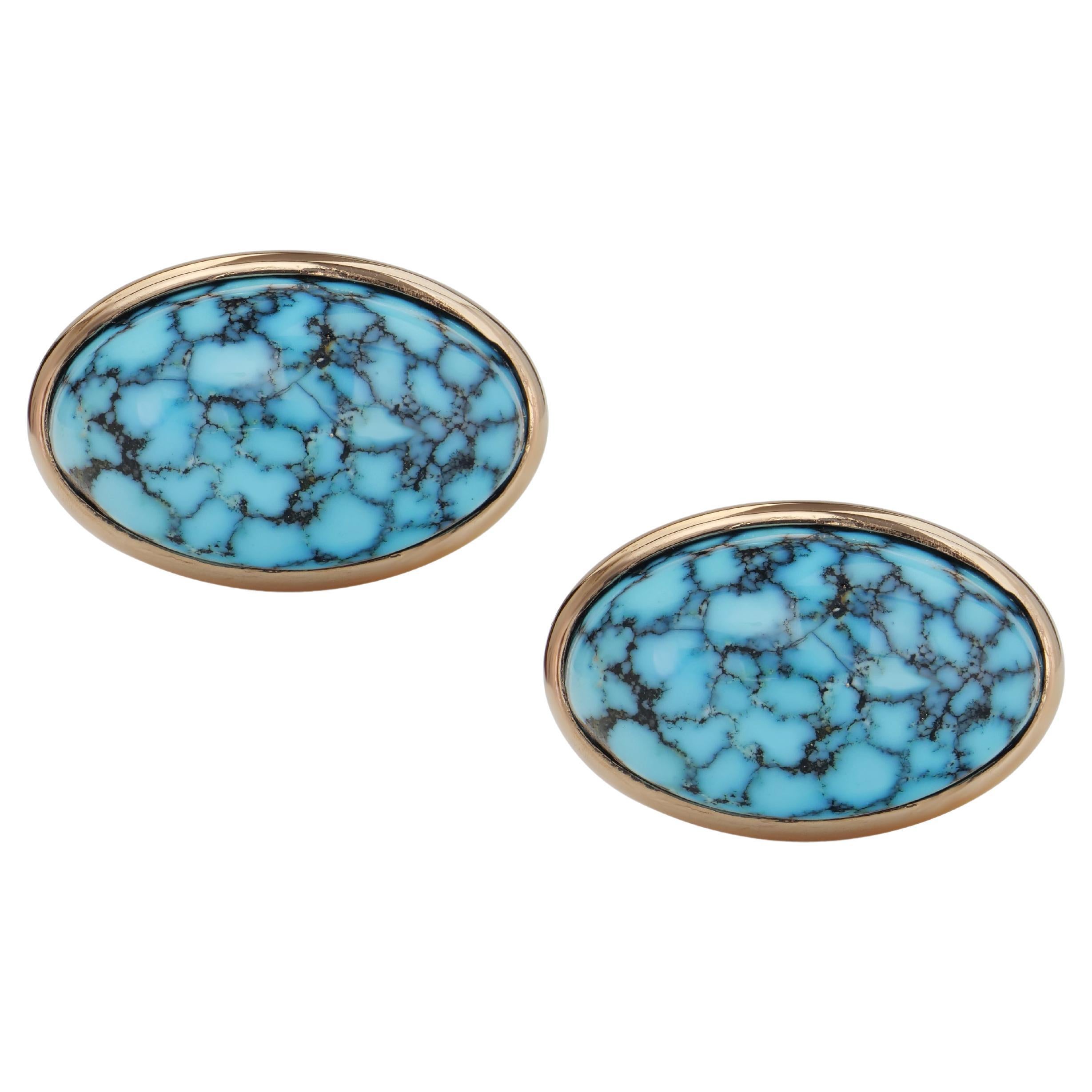 Michael Kanners Kingman Turquoise Rose Gold Cufflinks For Sale