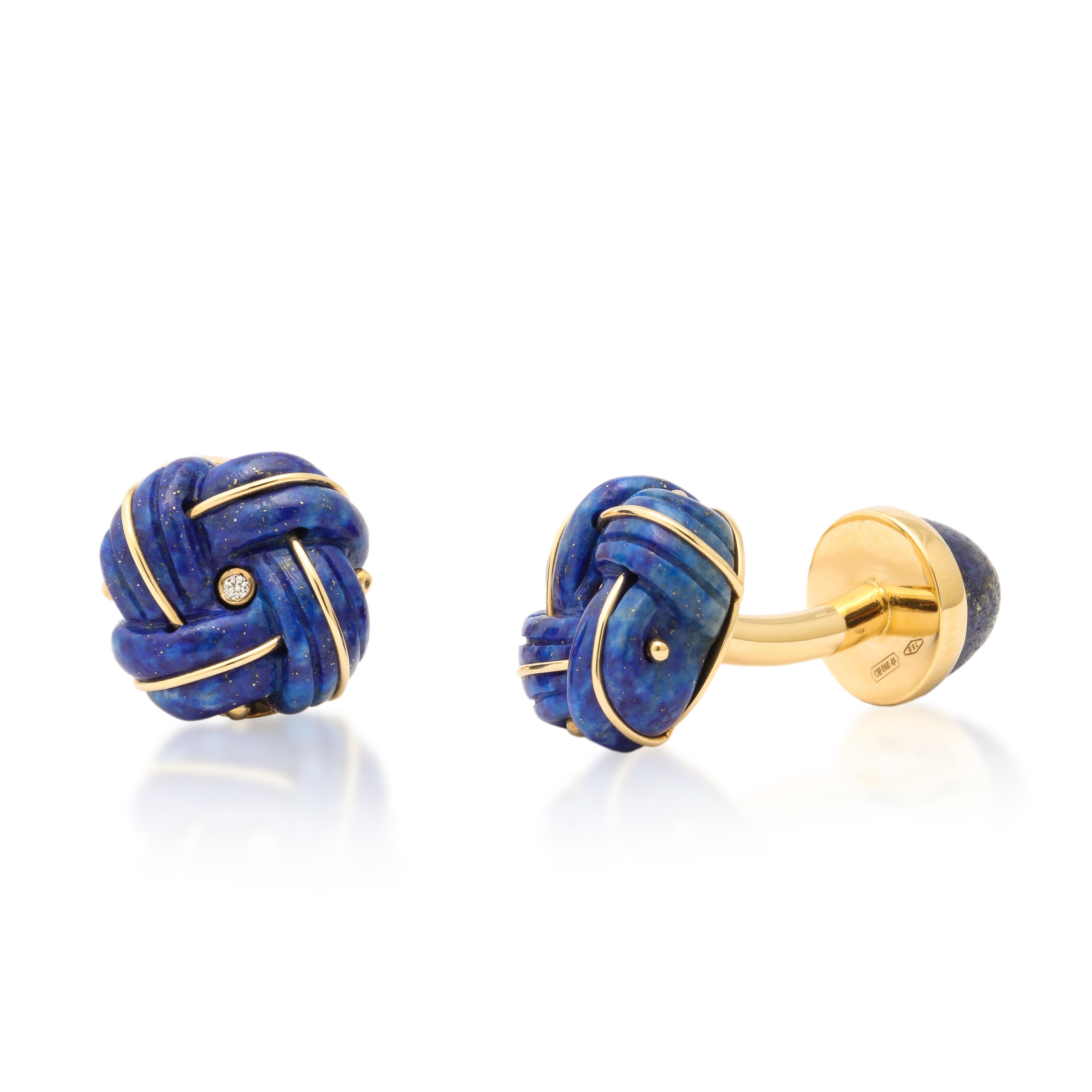 Contemporary Michael Kanners Lapis-Lazuli and Diamond Knot Cufflinks For Sale