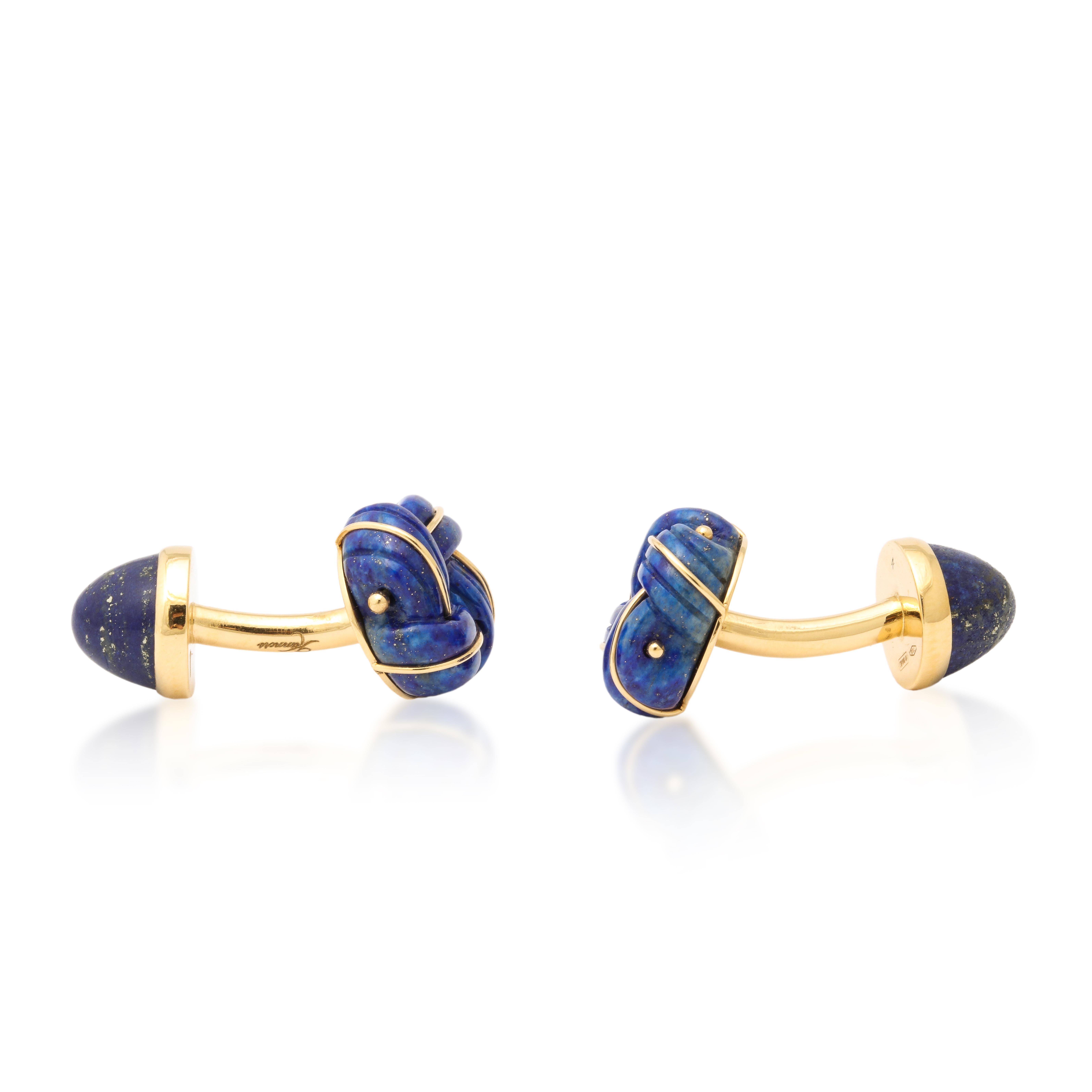 Taille mixte Michael Kanners Boutons de manchette nœuds en lapis-lazuli et diamants en vente