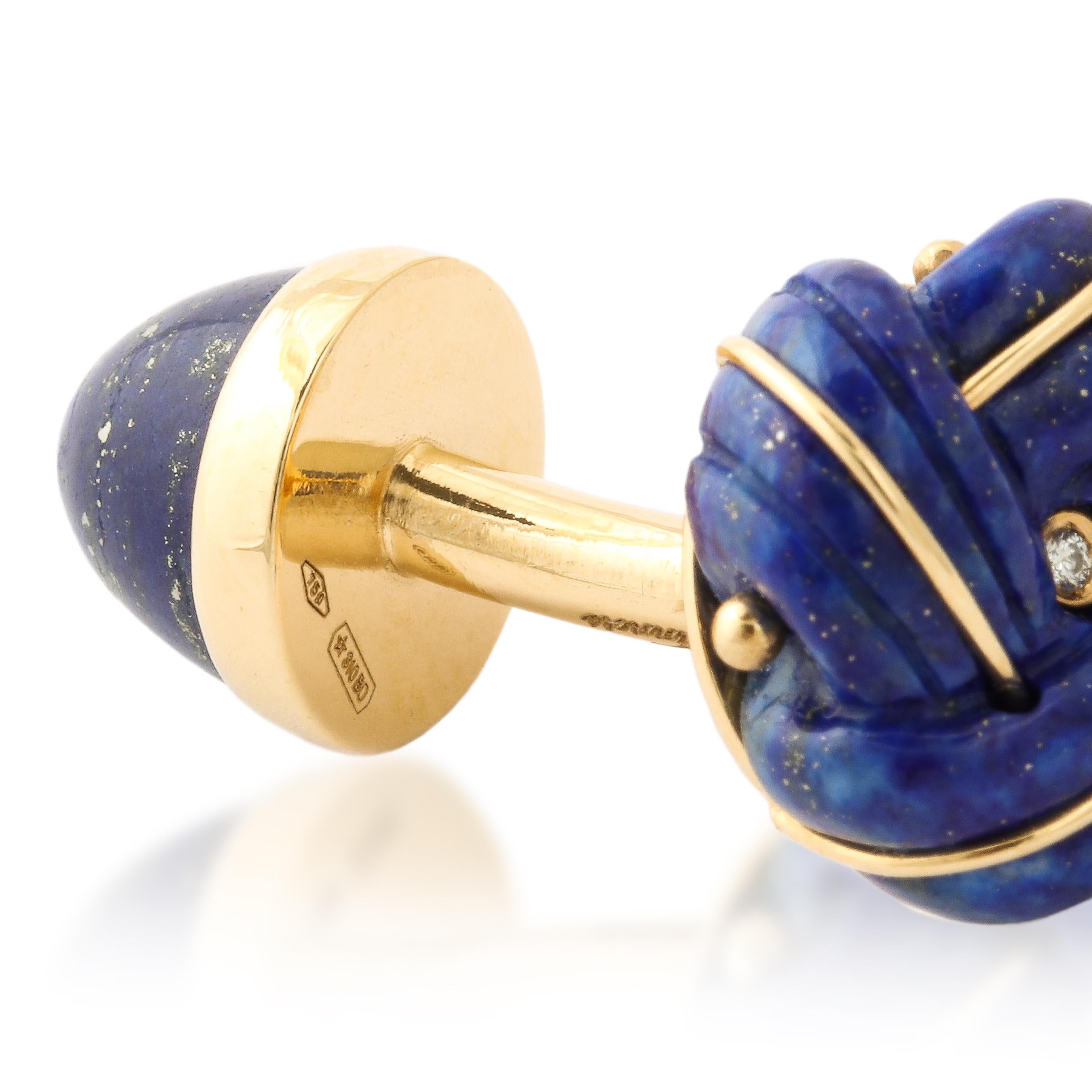 Women's or Men's Michael Kanners Lapis-Lazuli and Diamond Knot Cufflinks For Sale