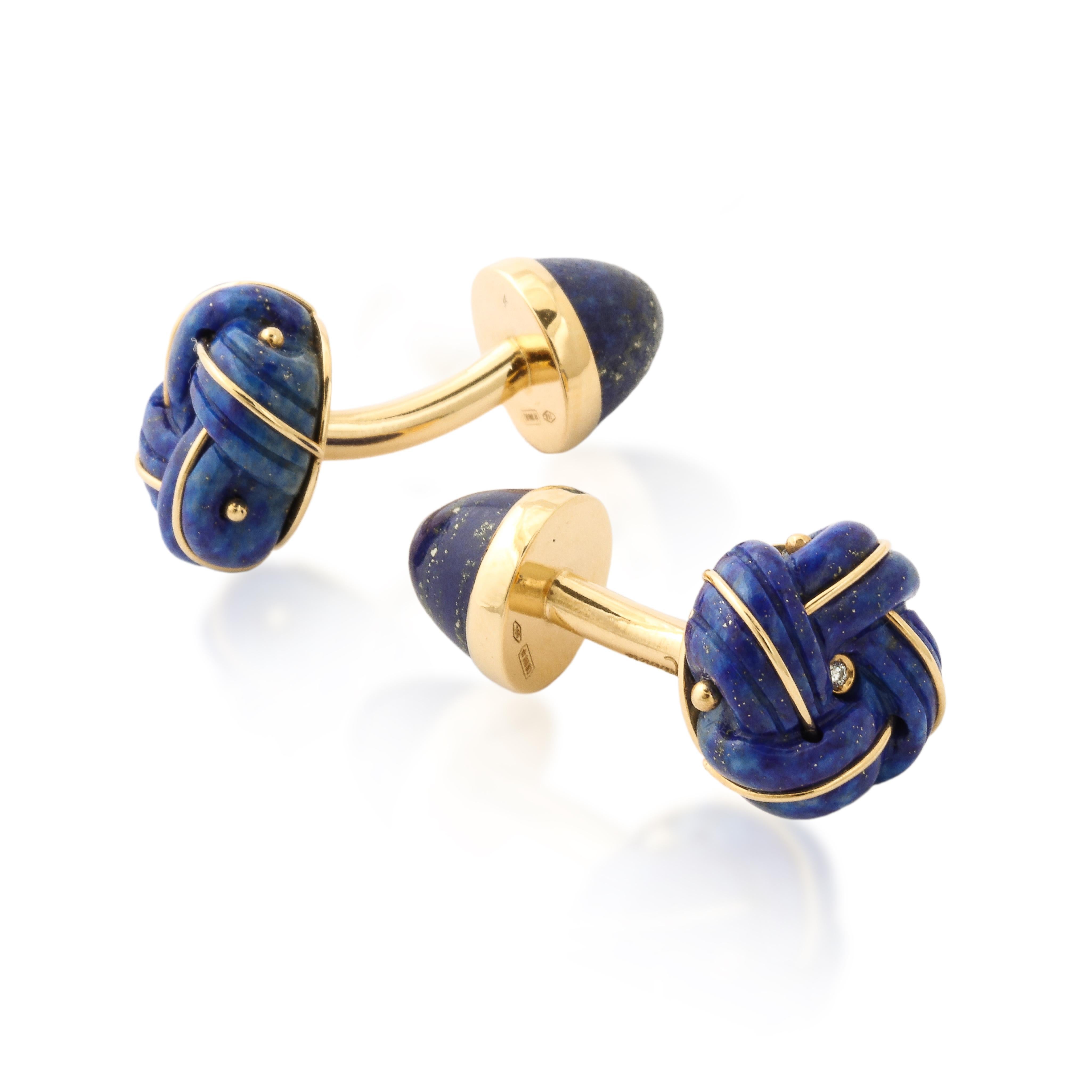 Michael Kanners Lapis-Lazuli and Diamond Knot Cufflinks For Sale 2