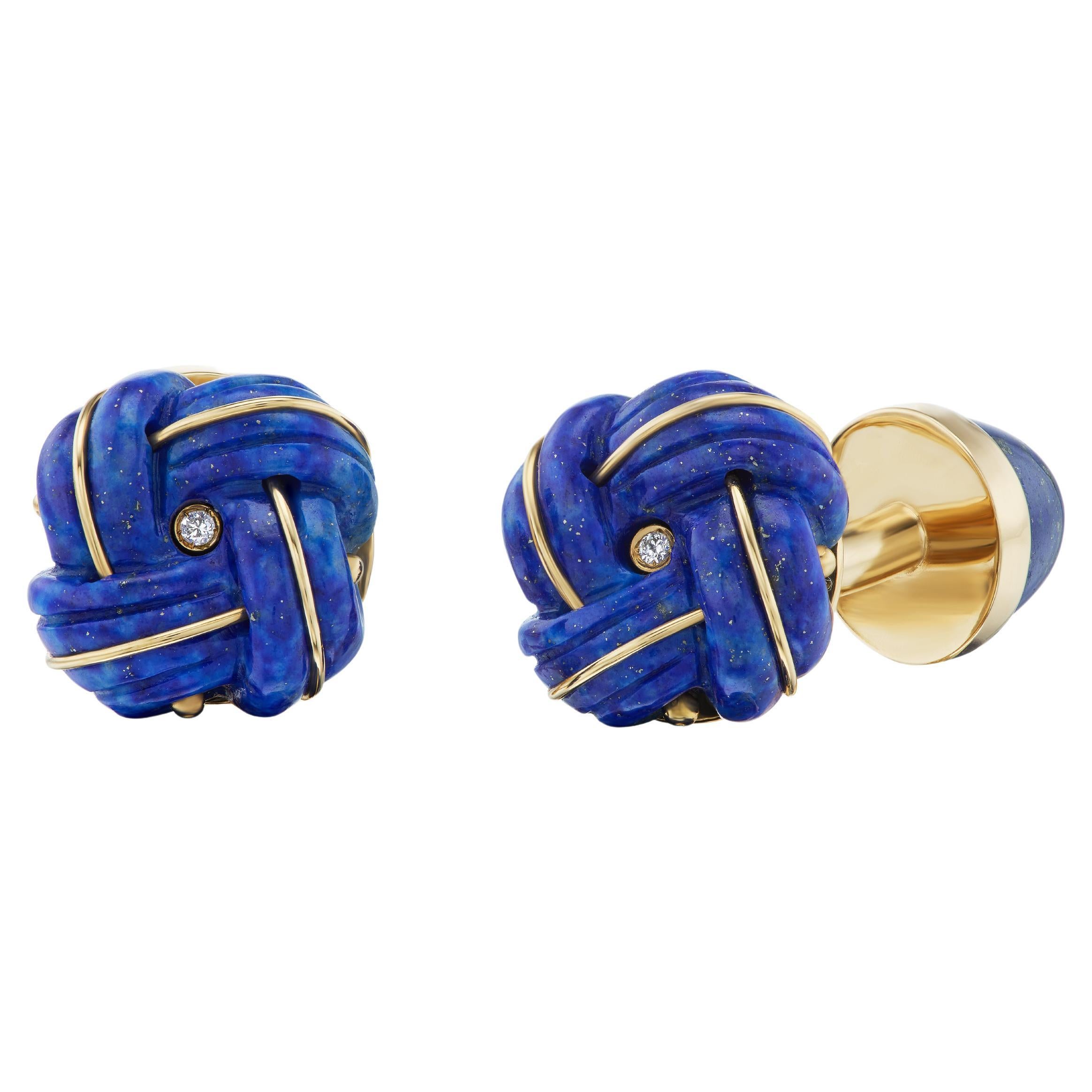 Michael Kanners Lapis-Lazuli and Diamond Knot Cufflinks For Sale