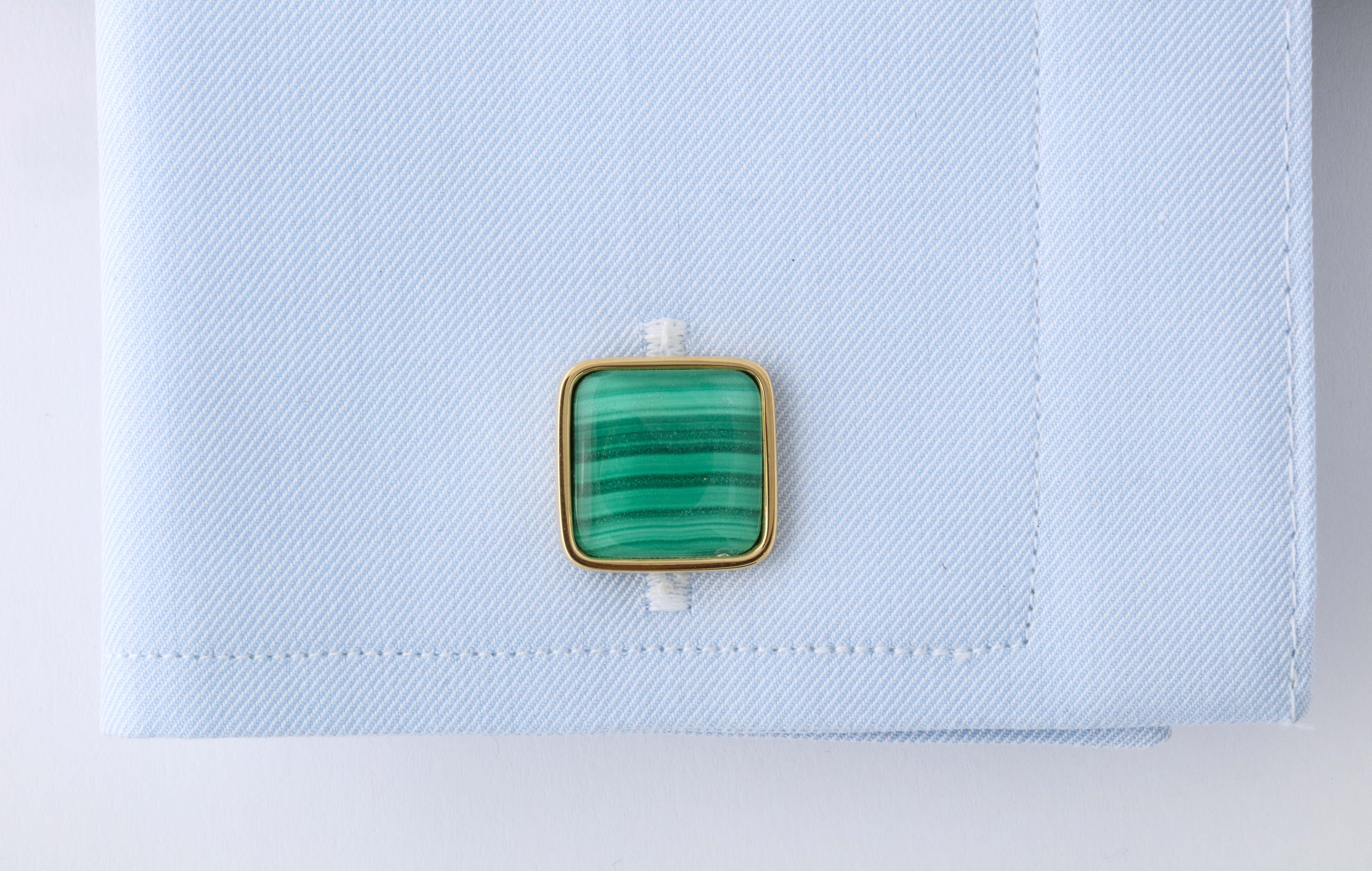 Contemporary Michael Kanners Malachite Rock Crystal Gold Cufflinks For Sale