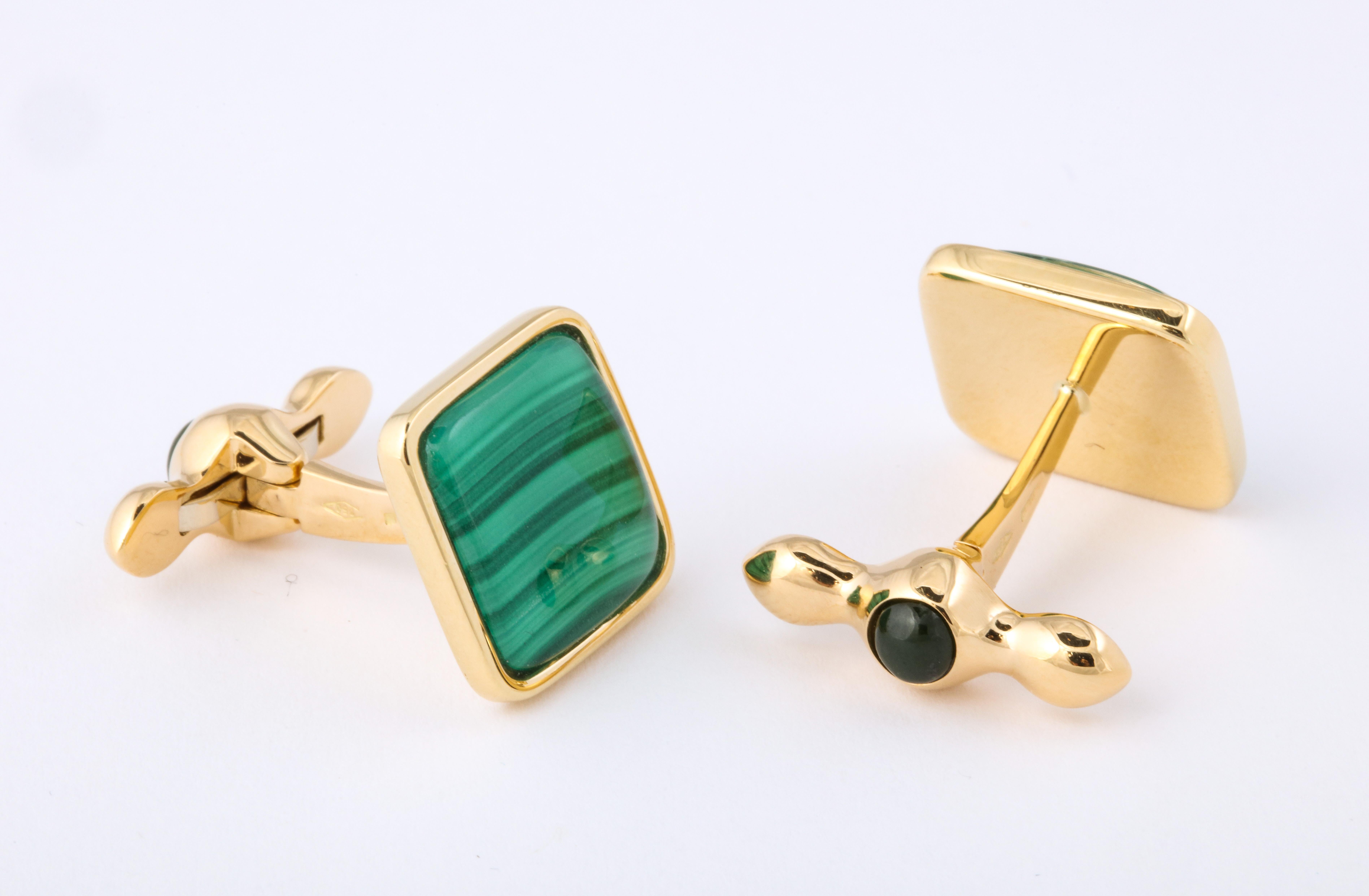 Michael Kanners Boutons de manchette en or et cristal de roche malachite Neuf - En vente à Bal Harbour, FL