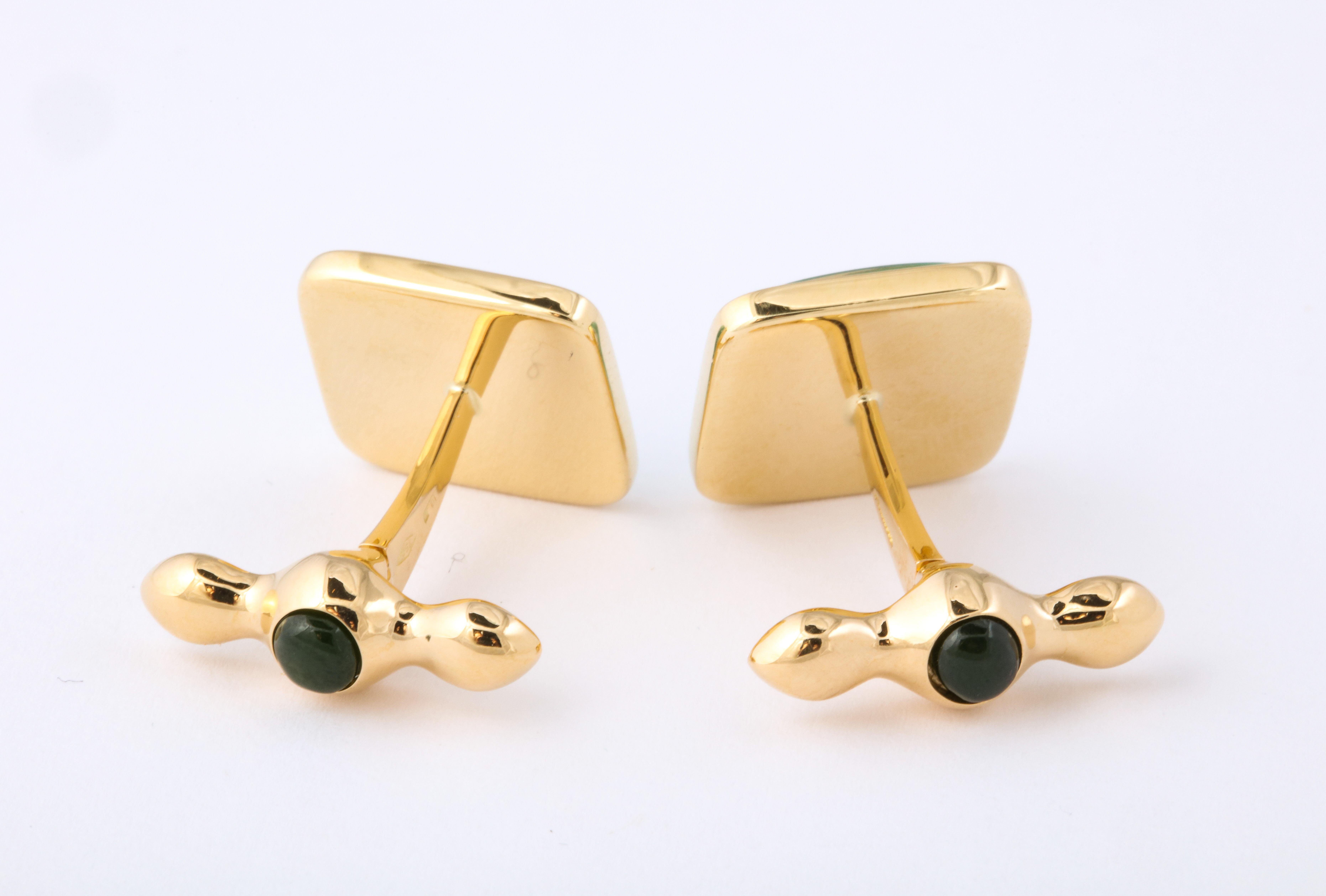 Michael Kanners Malachite Rock Crystal Gold Cufflinks For Sale 2