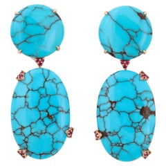 Michael Kanners Pendants d'oreilles en or rose, turquoise naturelle et rubis