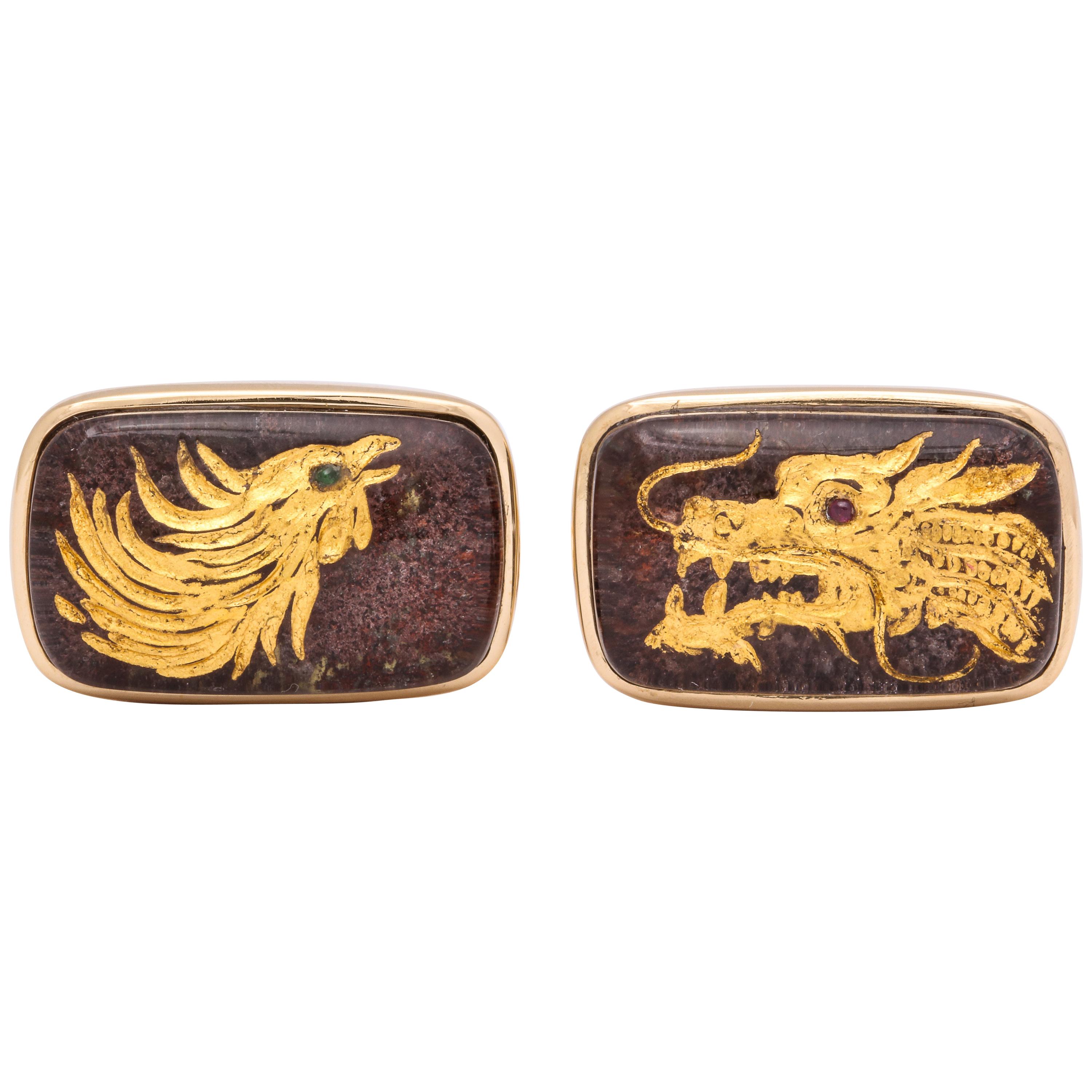 Michael Kanners One of a Kind Dragon and Phoenix Cufflinks