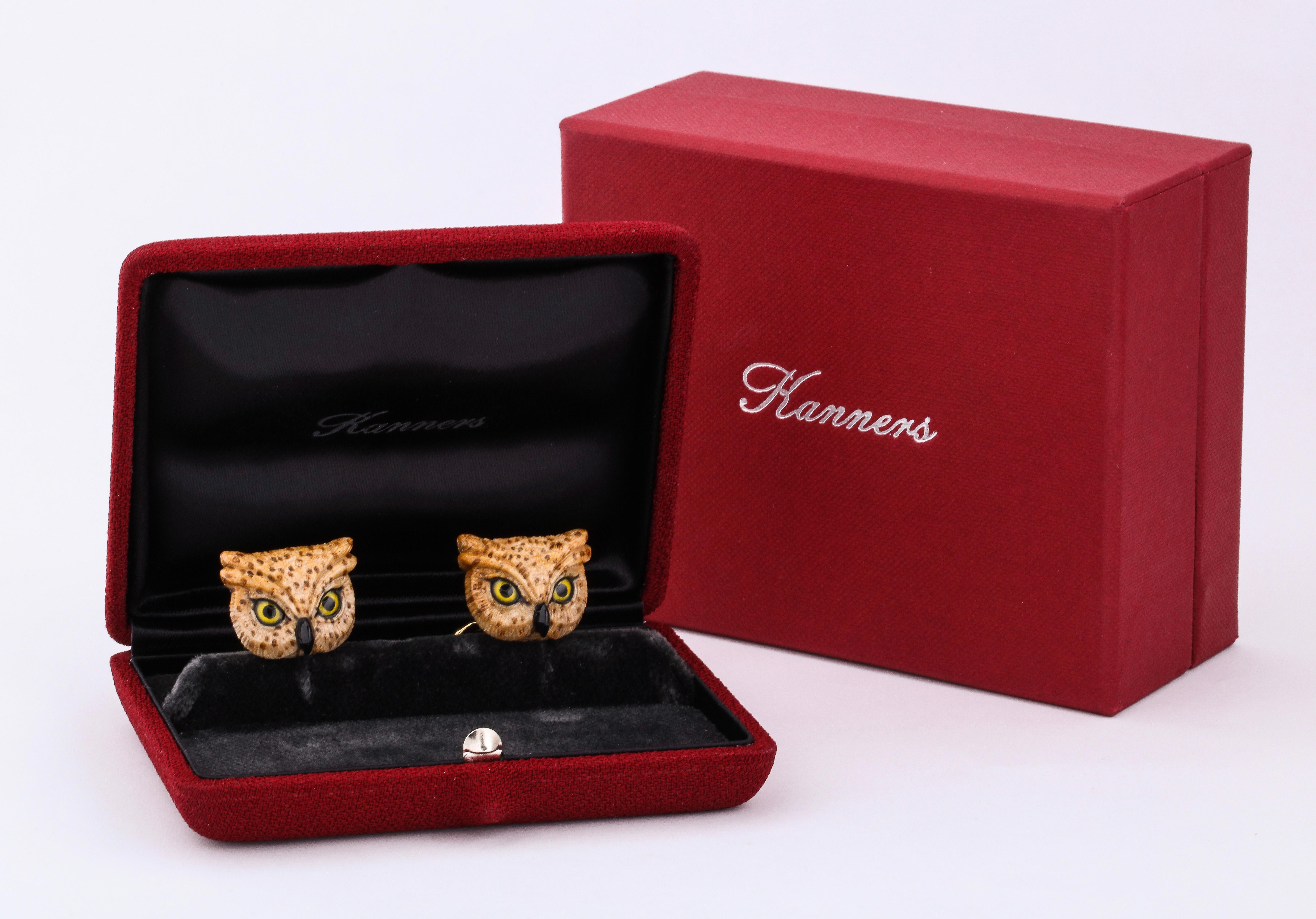 Mixed Cut Michael Kanners One of a Kind Owl Cufflinks For Sale